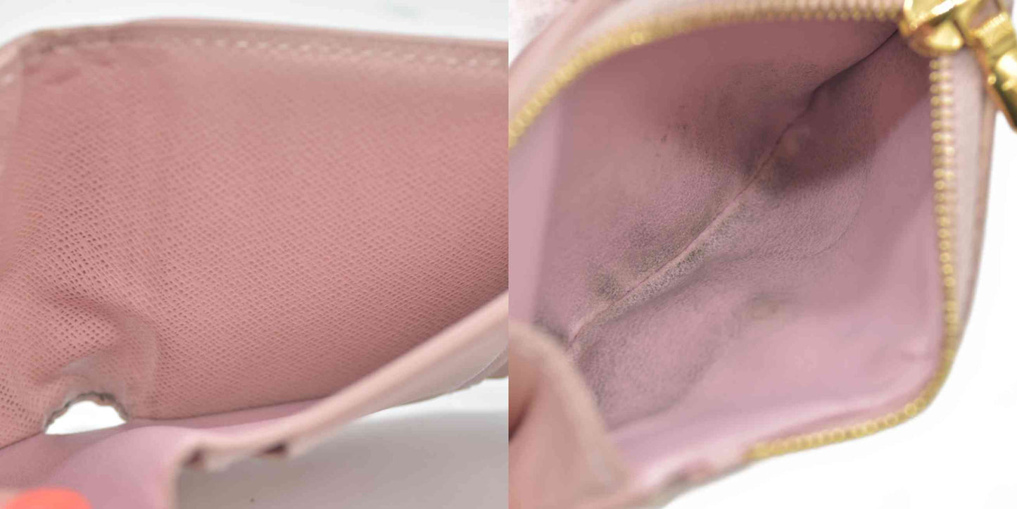 $605 Louis Vuitton Damier Azur Zoe Wallet Rose Ballerine RFID