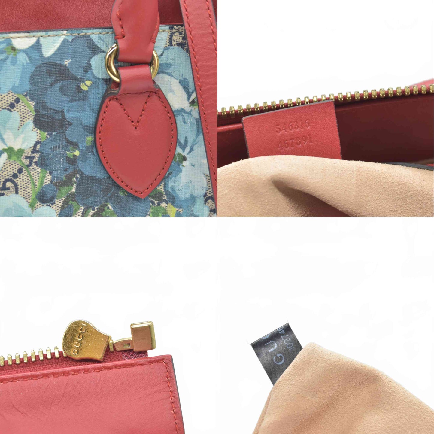 GUCCI GG Supreme Monogram Blooms Medium Zip Top Tote Beige Blue Navy Hibiscus Red CONSIGNMENT
