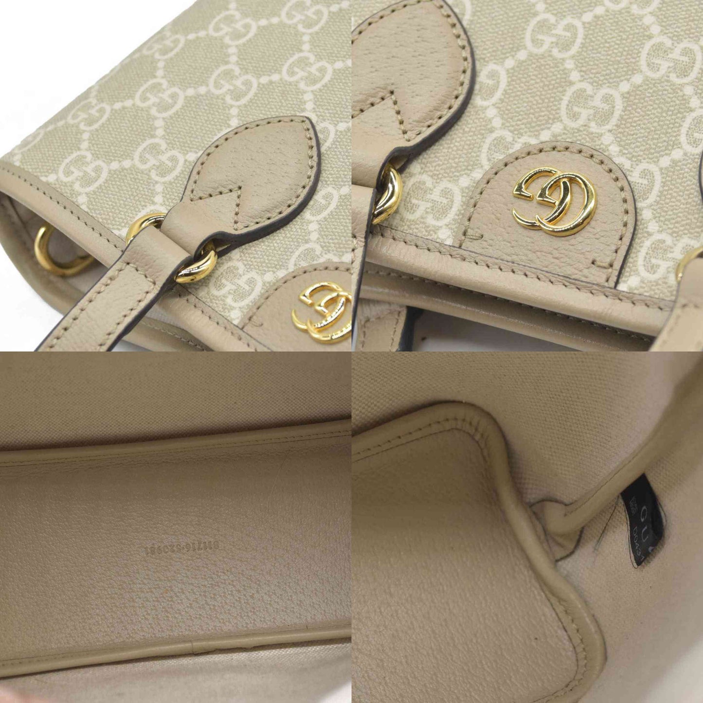 $1900 Gucci GG Supreme Monogram Textured Dollar Calfskin Mini Ophidia Shoulder Tote Bag Bag Beige Mystic White Oatmeal