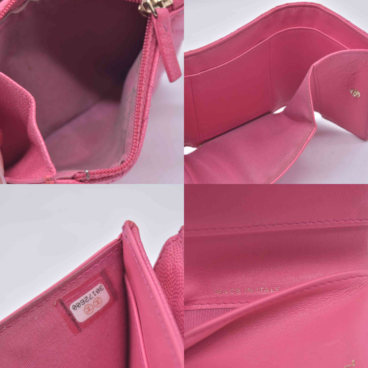 $1025 2020 CHANEL Interlocking CC Chain Small Flap Tri-Fold Wallet Pink Caviar Leather