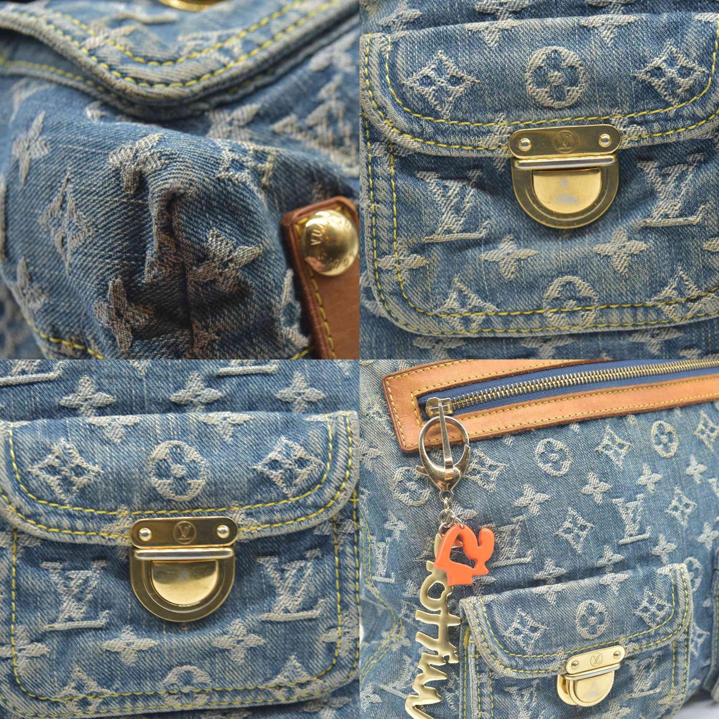 $2280 Louis Vuitton Denim Baggy GM Blue DAMAGED CONSIGNMENT 2005