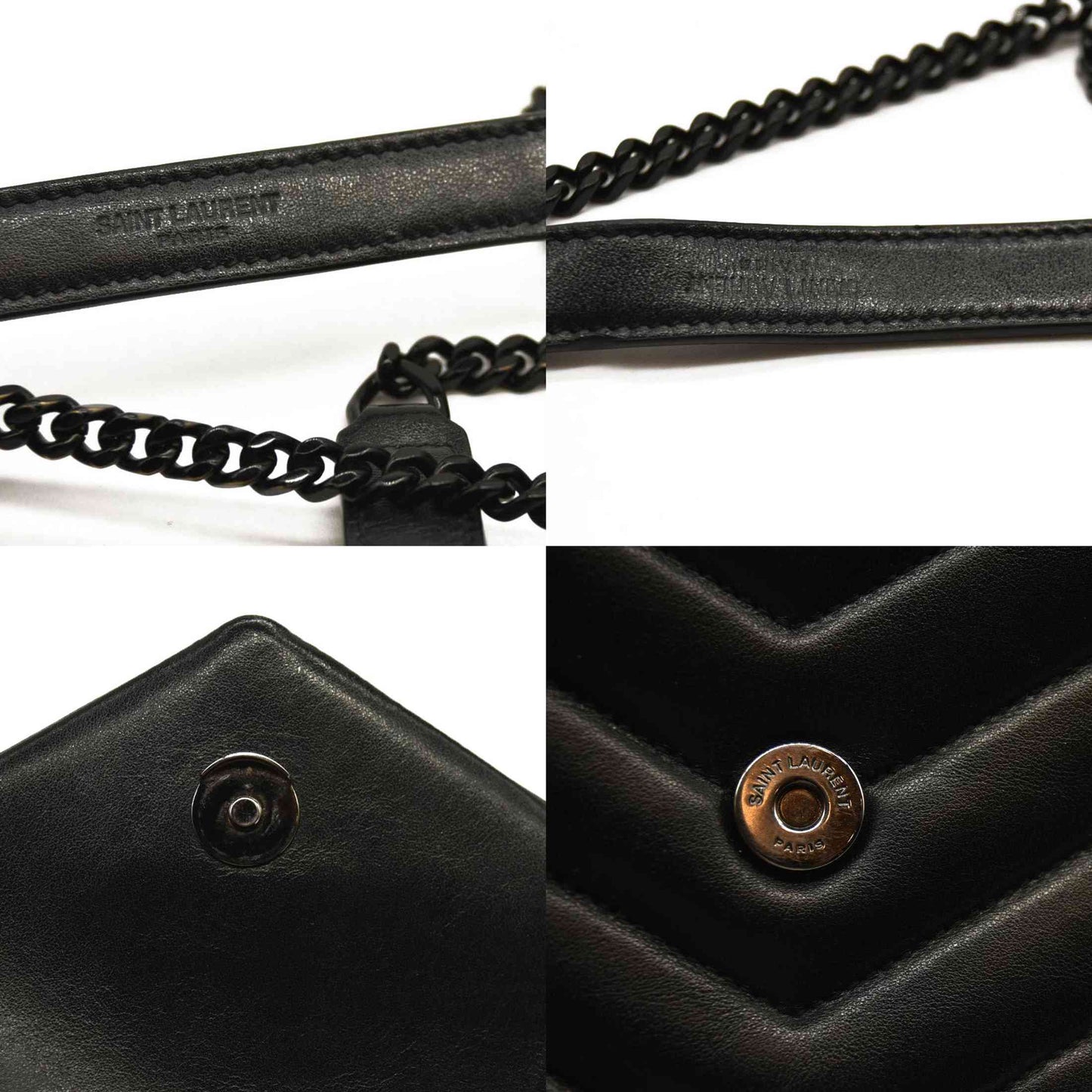 SAINT LAURENT Calfskin Y Quilted Monogram Monochrome Small Loulou Chain Satchel Black