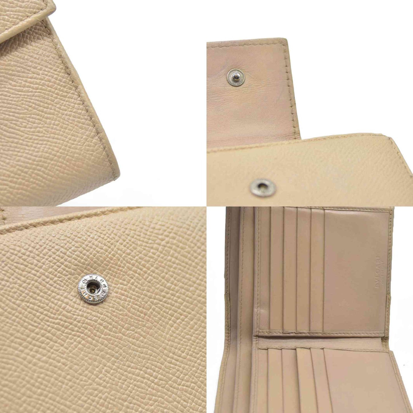 AUCTION $640 BVLGARI BVLGARIBVLGARI Leather Bifold Wallet Beige