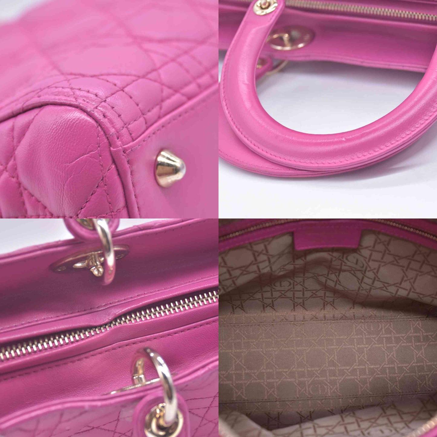 $7000 Christian Dior Lambskin Cannage Large Lady Dior Fuchsia CONSIGNMENT