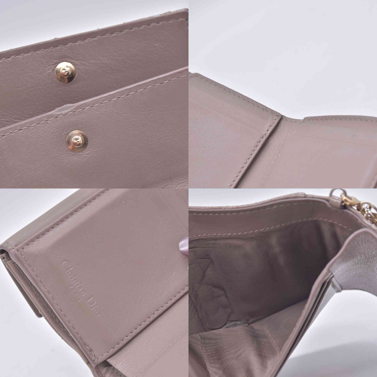 $600 Christian DIOR Cannage Patent Leather Trifold Compact Wallet