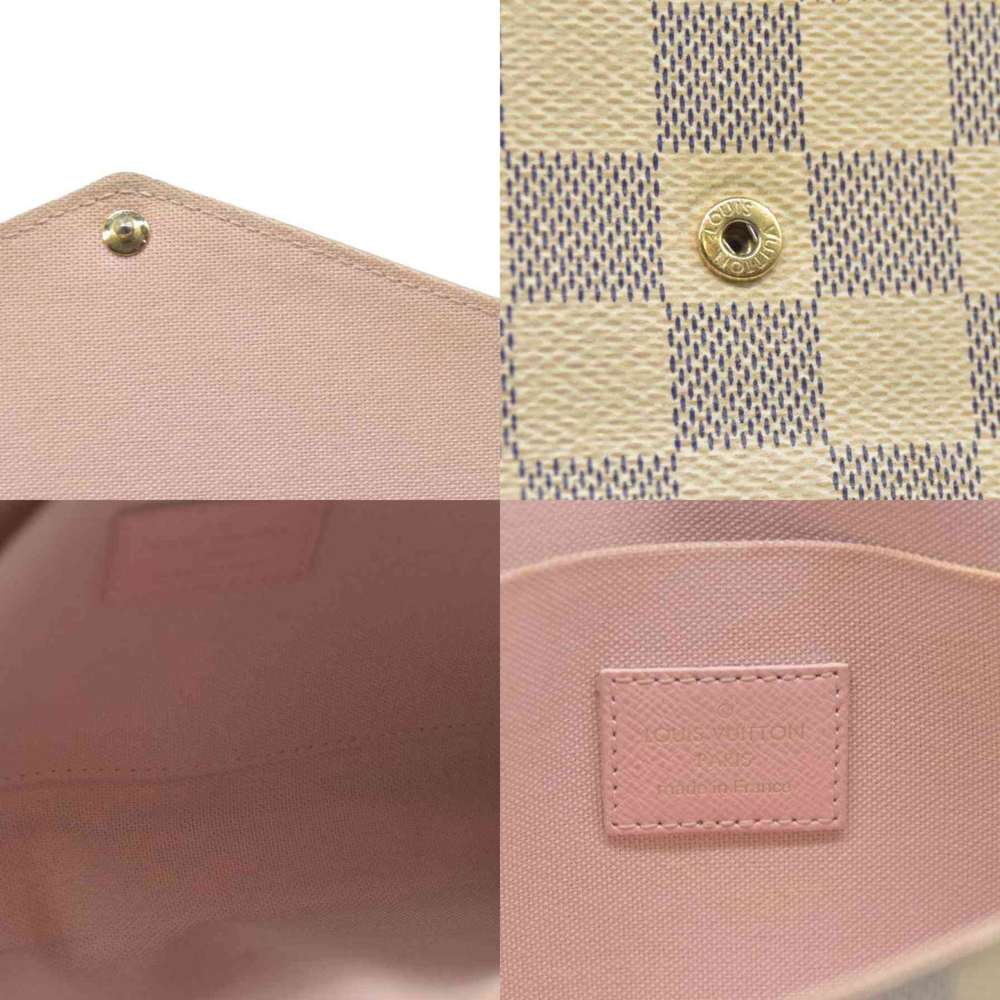 AUCTION $1720 Louis Vuitton  Damier Azur Calfskin Pochette Felicie Eau De Rose