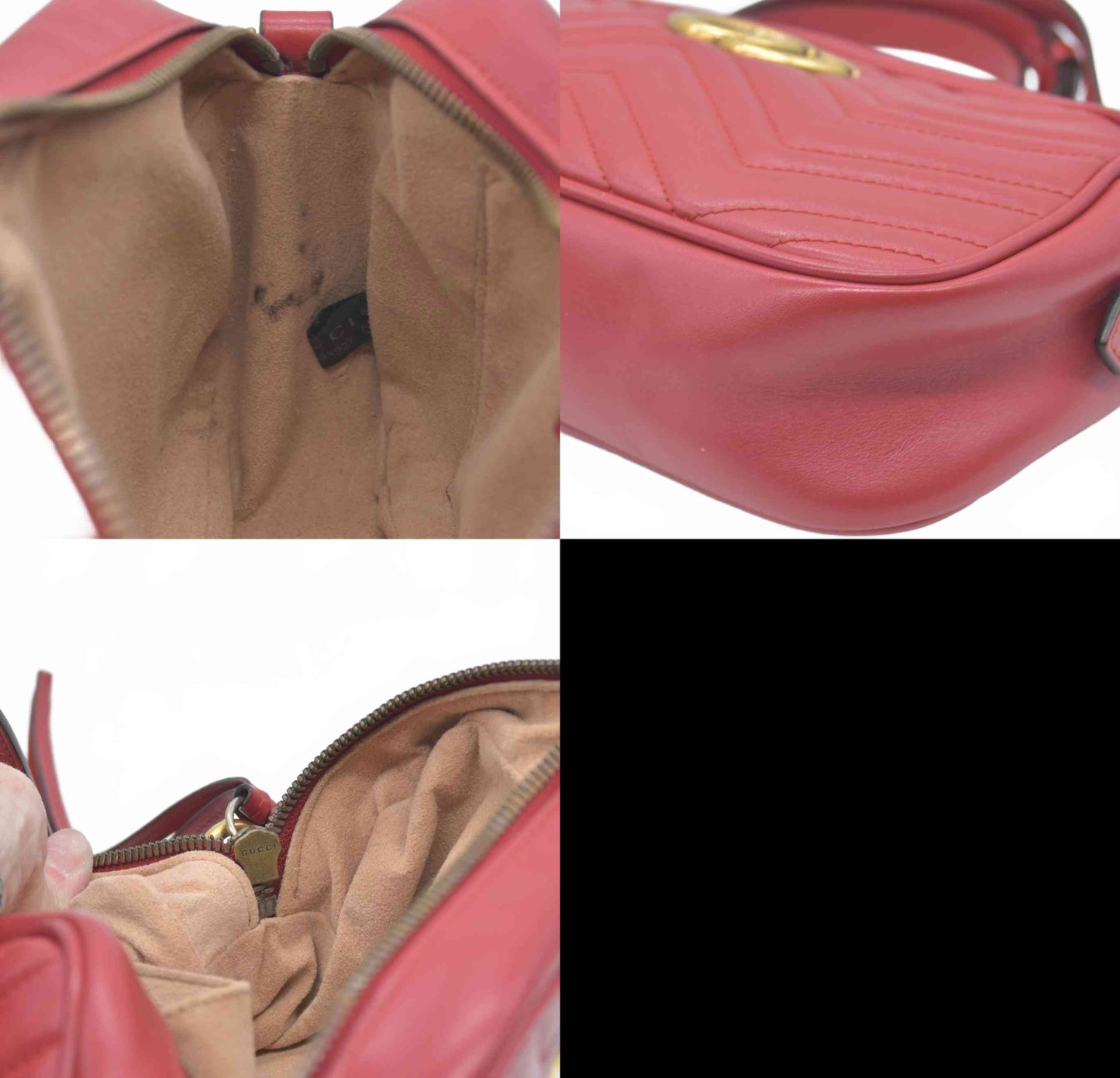 $1950 Gucci Calfskin Matelasse Small GG Marmont Chain Shoulder Bag Hibiscus Red Crossbody
