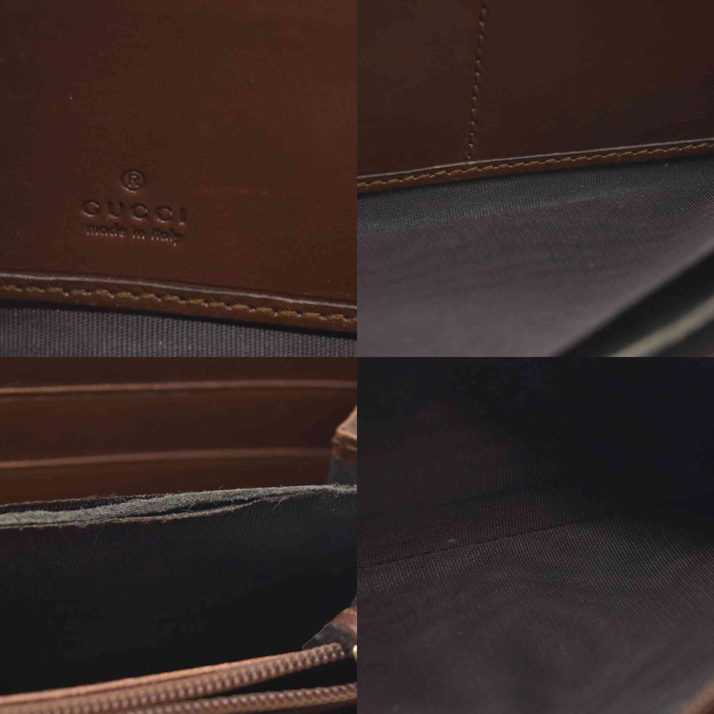 Gucci GG Supreme Monogram Cuoio Toscano Zip Around Wallet Beige Ebony Cuir CONSINGMENT