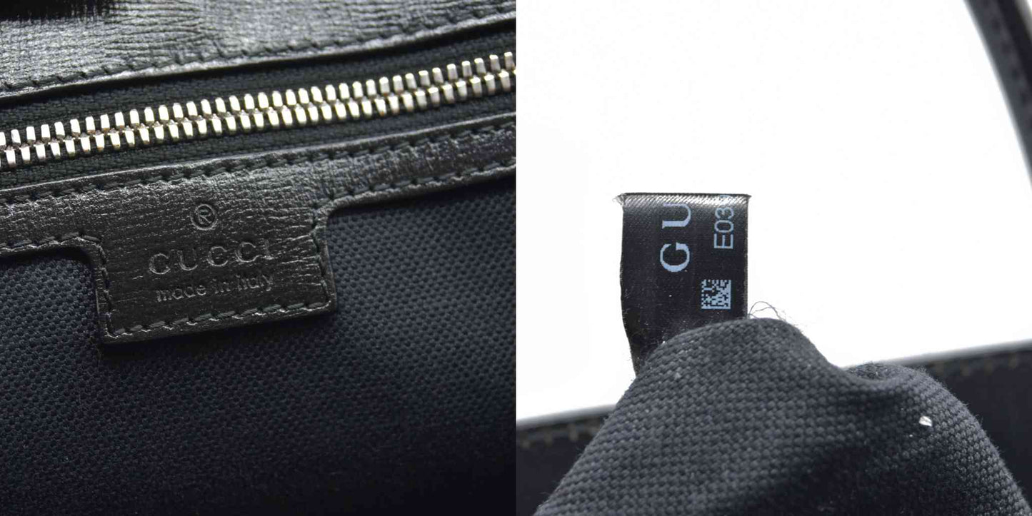 $2150 GUCCI GG Supreme Monogram Textured Dollar Calfskin Medium Retro Interlocking G Tote Bag in Black