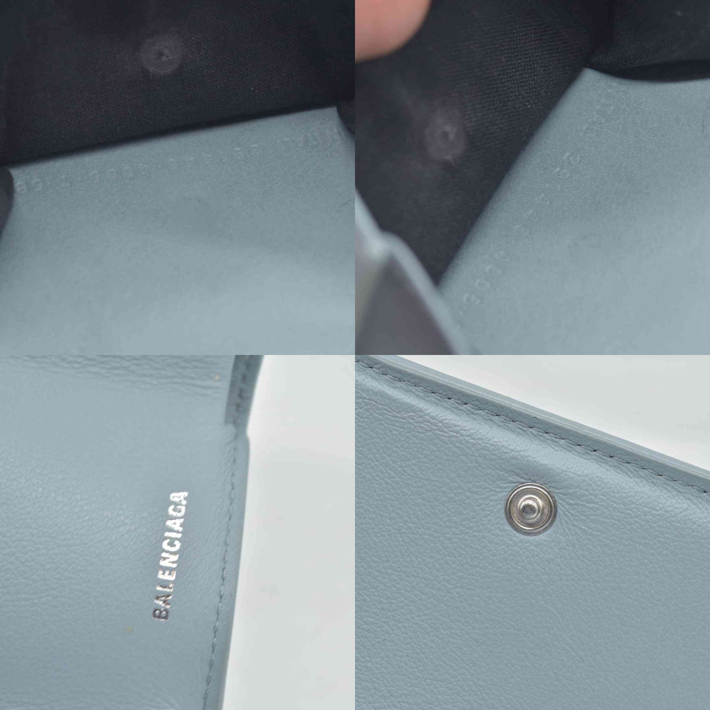$475 Balenciaga Leather Compact Mini Papier Wallet Blue CONSIGNMENT