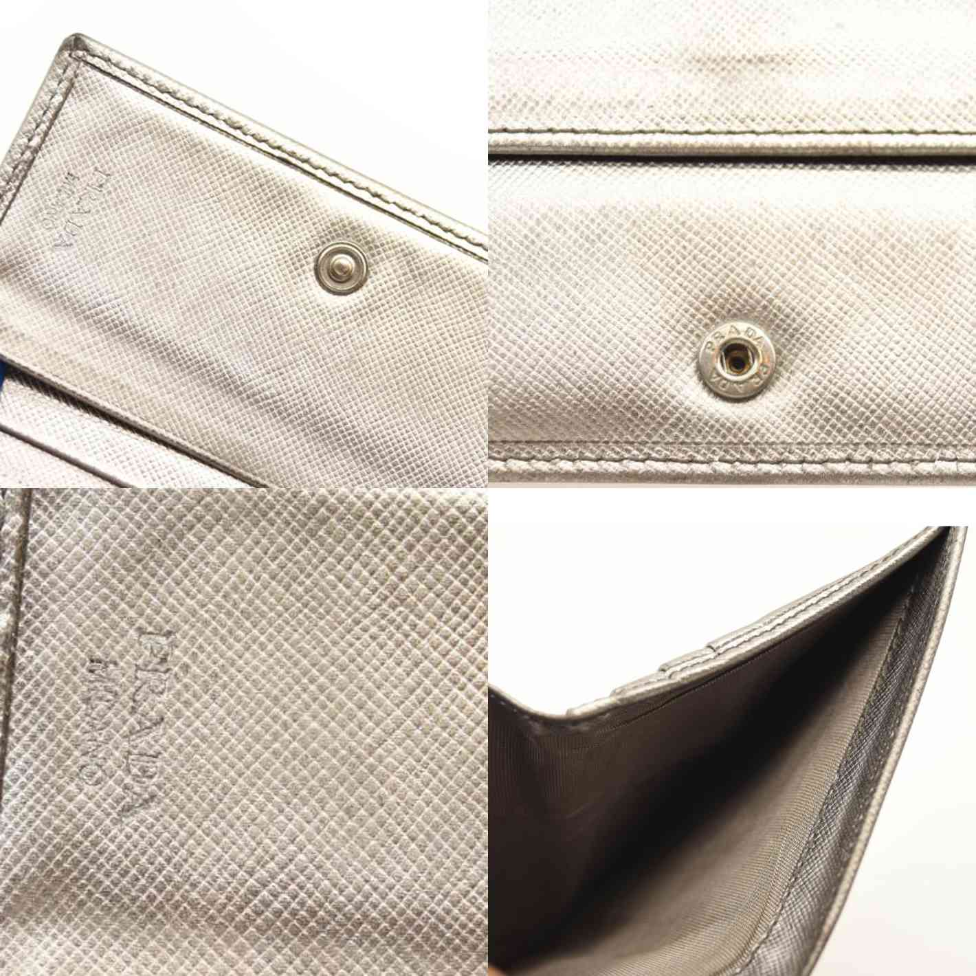 Prada Saffiano Metal Bi-Fold Wallet Metallic Silver