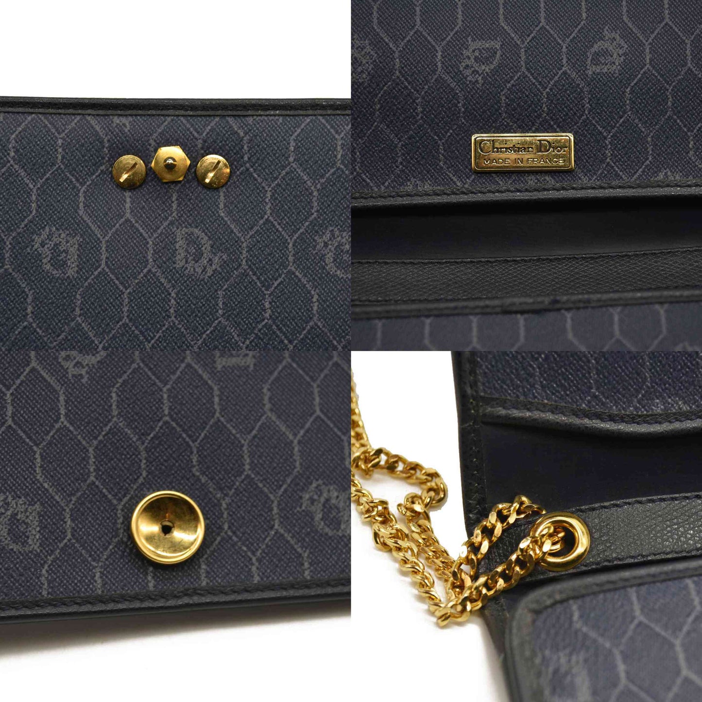 Christian Dior Honeycomb Canvas Chain Shoulder Bag Navy