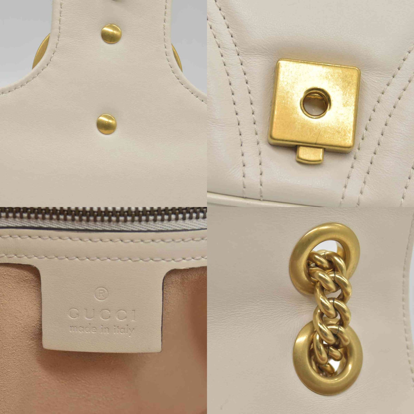 $2850 Gucci Calfskin Matelasse Small GG Marmont Shoulder Bag White CONSIGNMENT