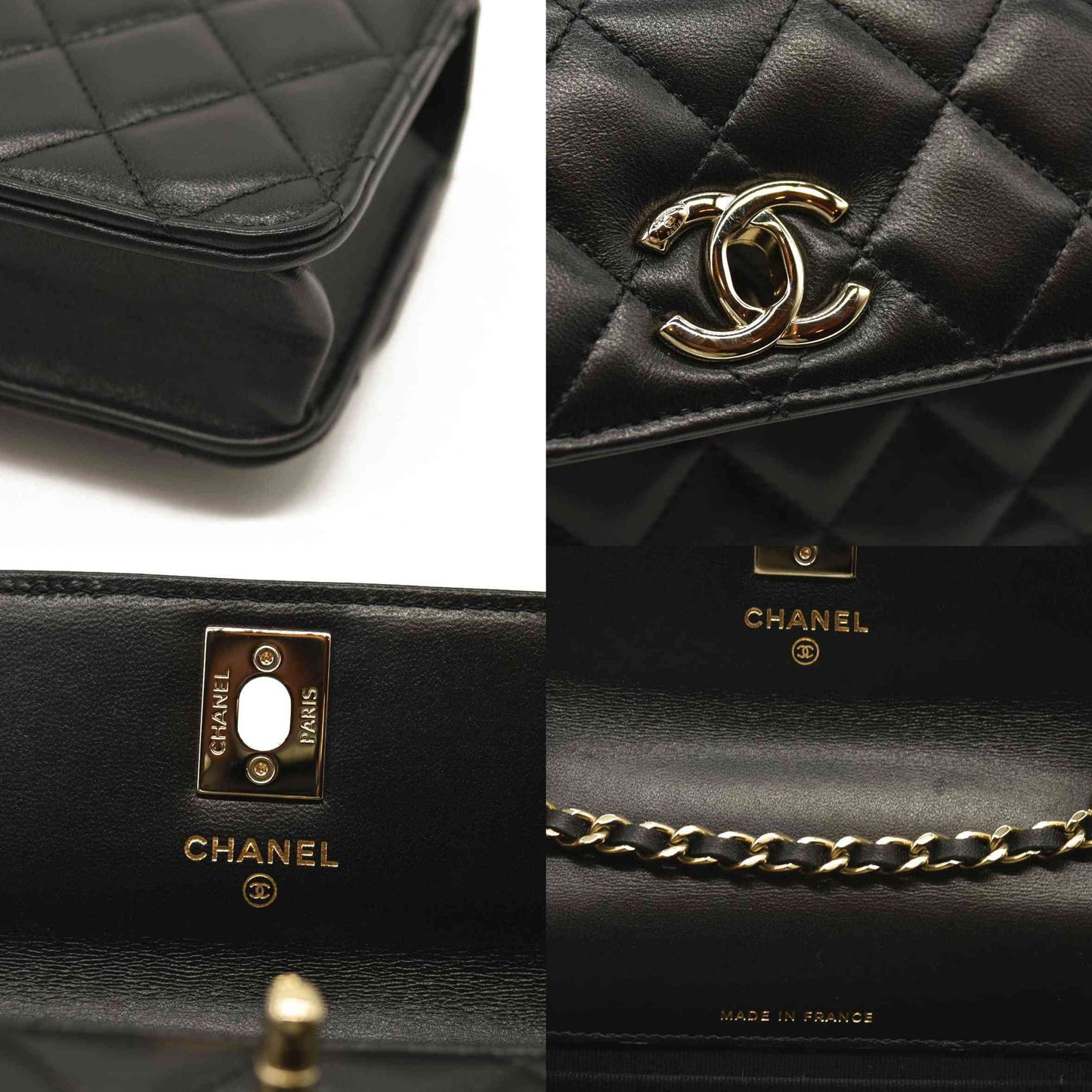 CHANEL Lambskin Quilted Trendy CC Flap Phone Holder With Chain Black