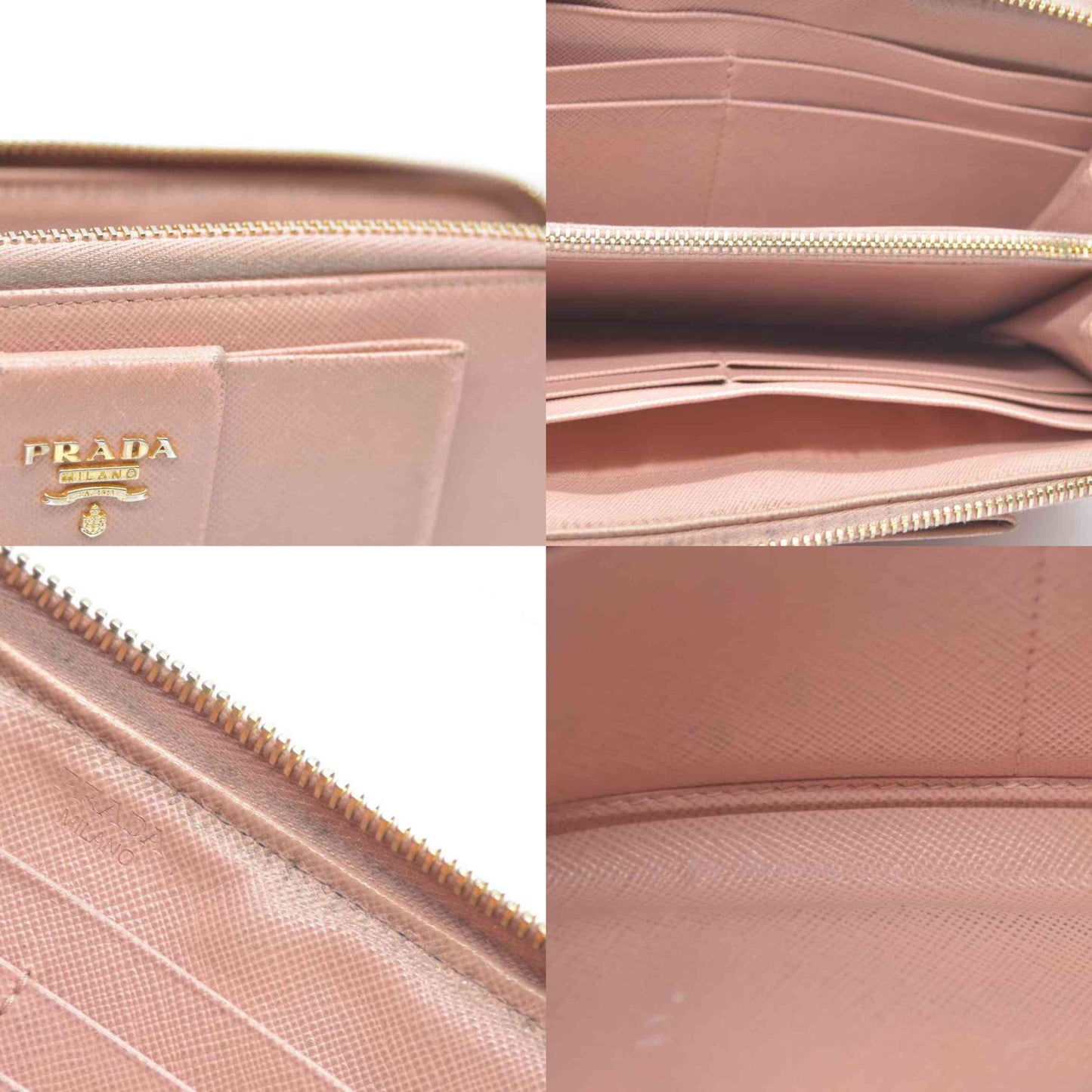 PRADA Saffiano Ribbon Leather Zip Around Long Wallet Pink