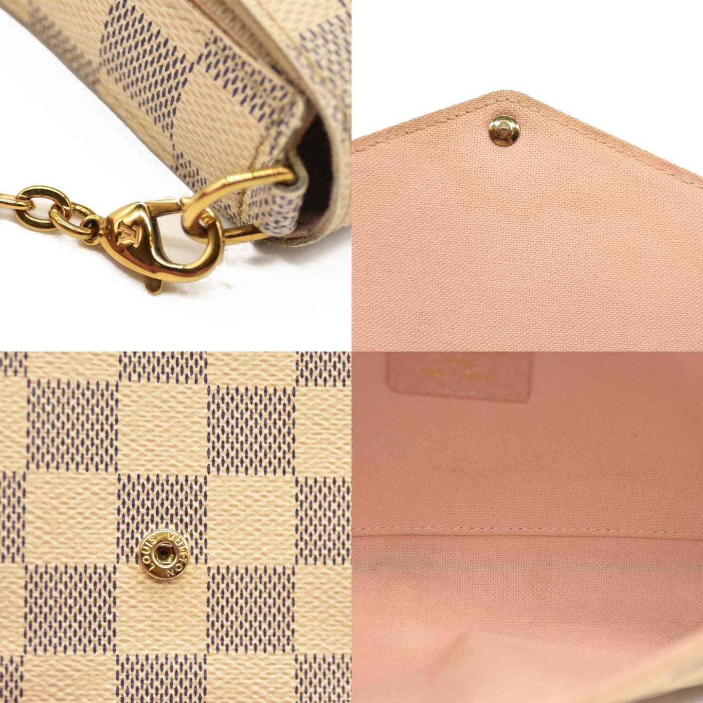 Louis Vuitton  Damier Azur Pochette Felicie Chain Wallet Rose Ballerine  MI1116