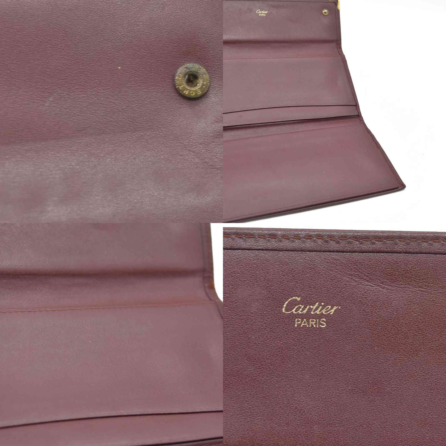 $800 Must de Cartier Leather Long Trifold Wallet Bordeaux