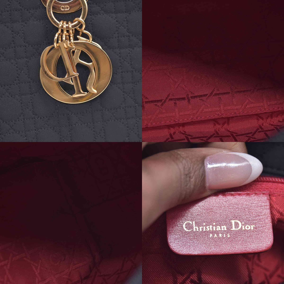 $4900 Christian Dior Nylon Cannage Large Lady Dior Black CONSIGNMENT 10020765
