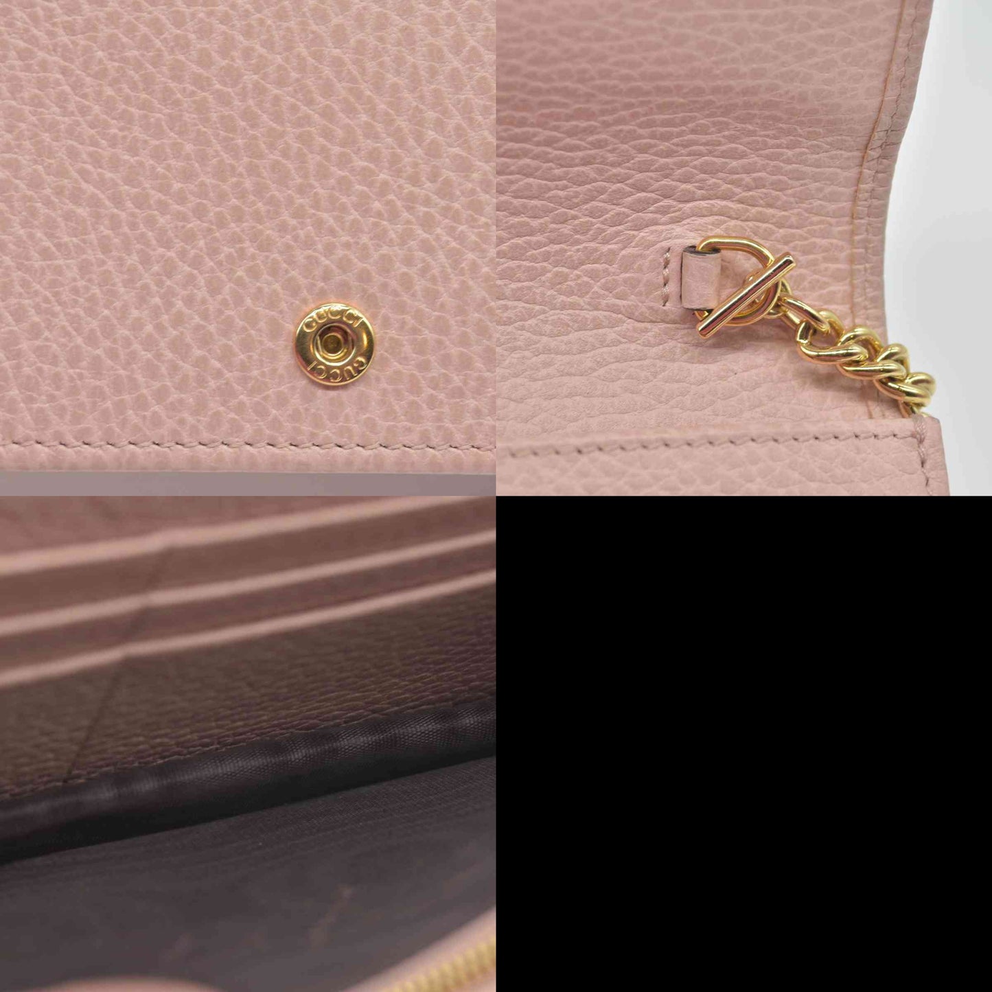 $1150 Gucci Dollar Calfskin Mini GG Marmont Chain Wallet Perfect Pink