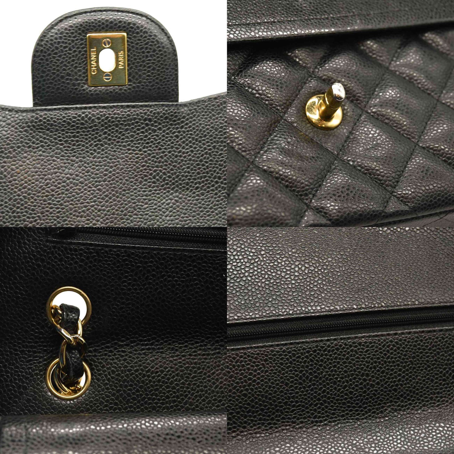 CHANEL Caviar Quilted Jumbo Double Flap Black  20*