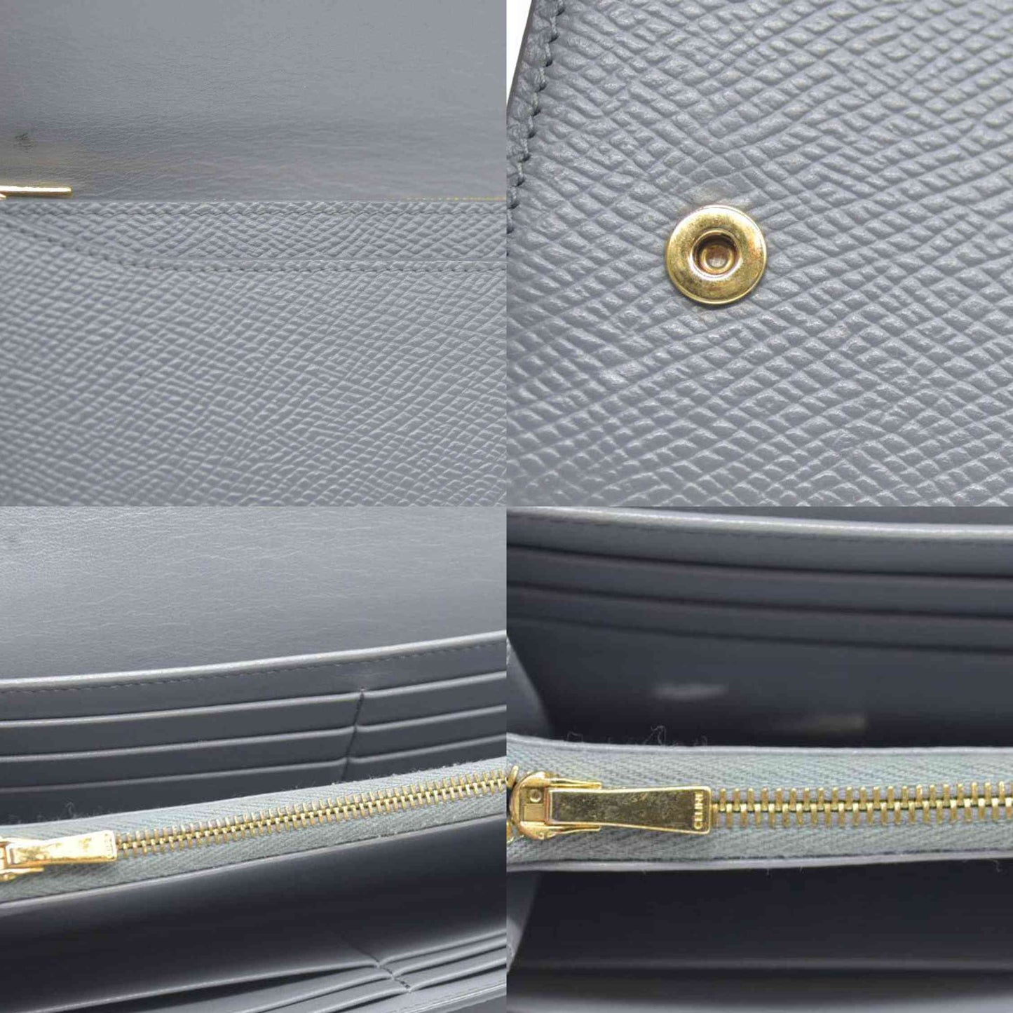 AUCTION $750 CELINE Large Flap MultiFunction Leather Long Bifold Wallet Gray