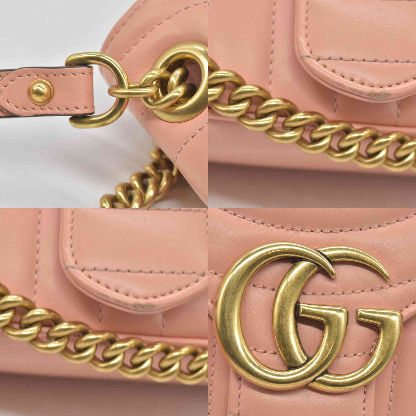 $2590 Gucci Calfskin Matelasse Small GG Marmont Shoulder Bag Perfect Pink