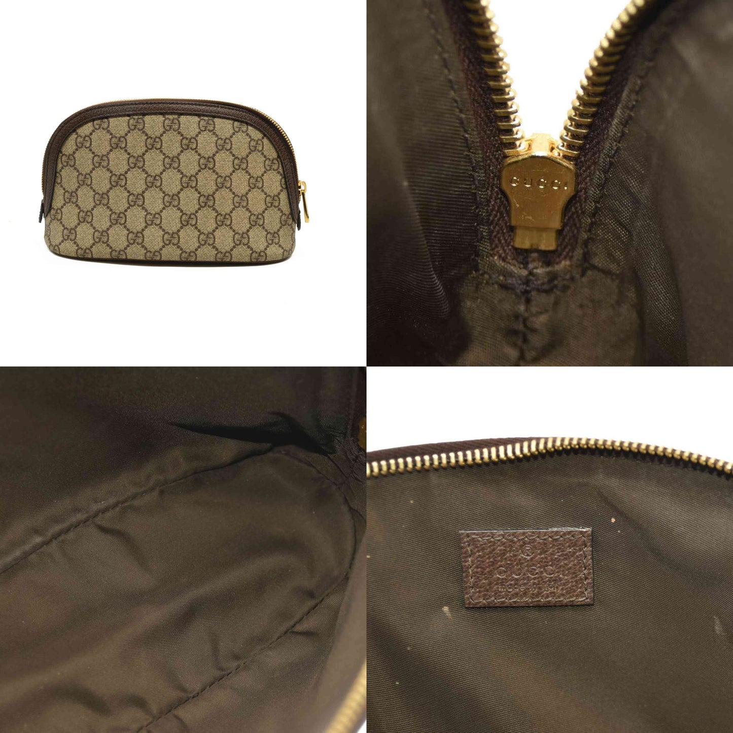 Gucci  GG Supreme Monogram Textured Calfskin Web Large Ophidia Cosmetic Case Beige Ebony New Acero