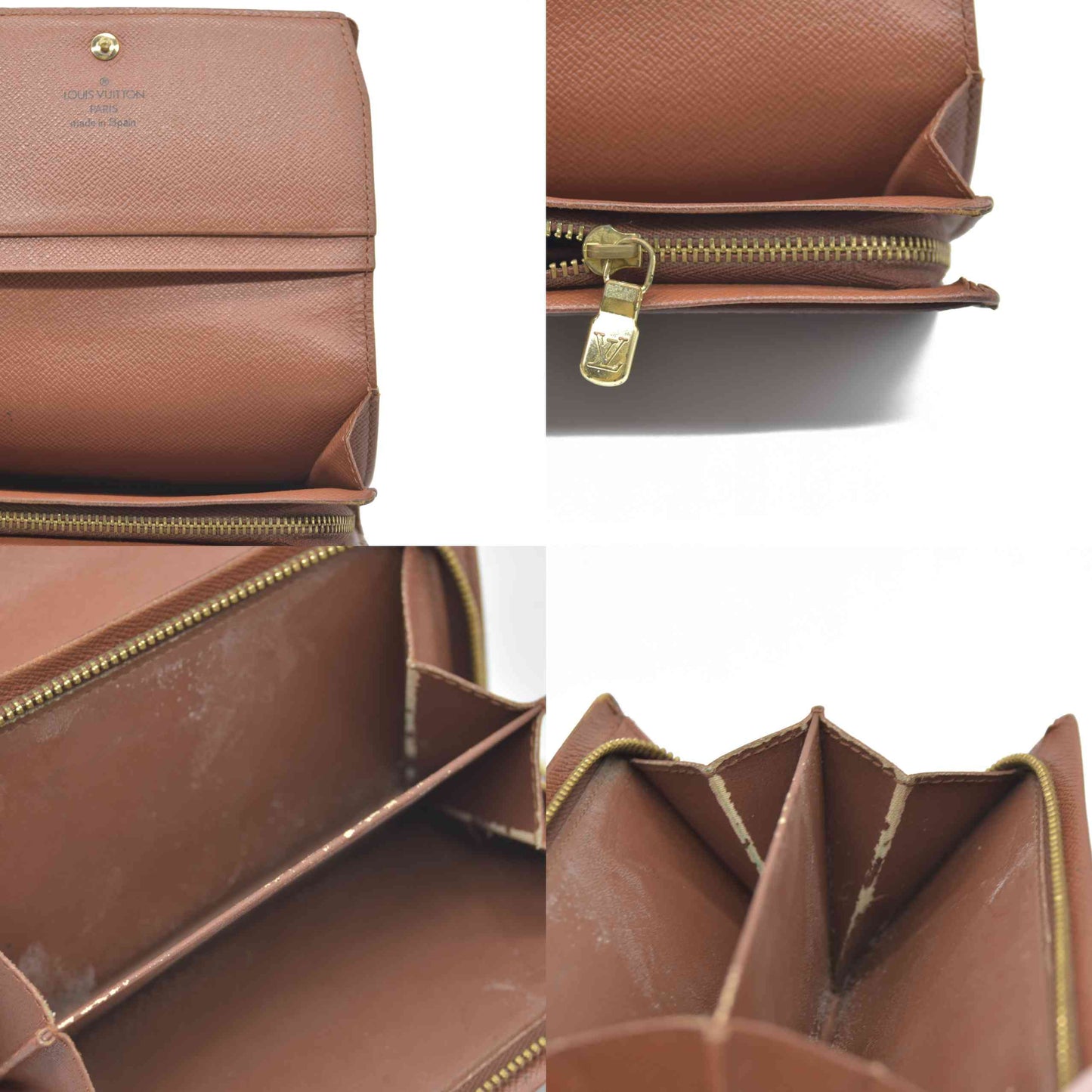 AUCTION $610 Louis Vuitton Monogram Porte Monnaie Zip Bifold Wallet Brown CA0947