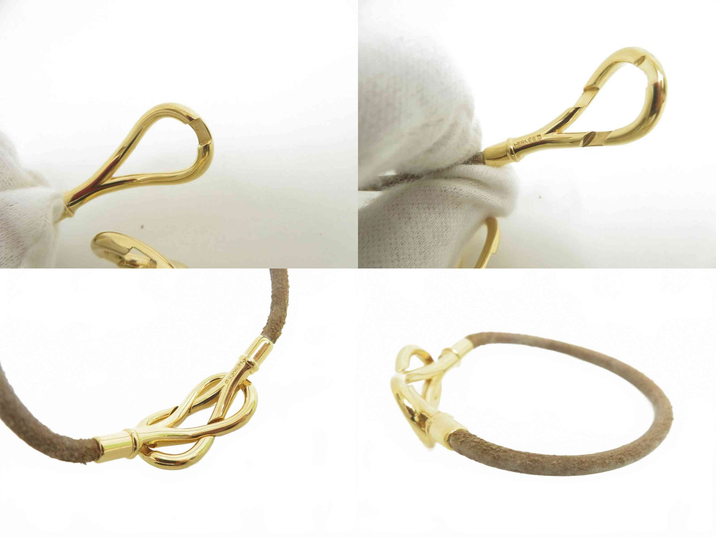 $460 Hermes Natural Bridle Atame Bracelet Gold Brown