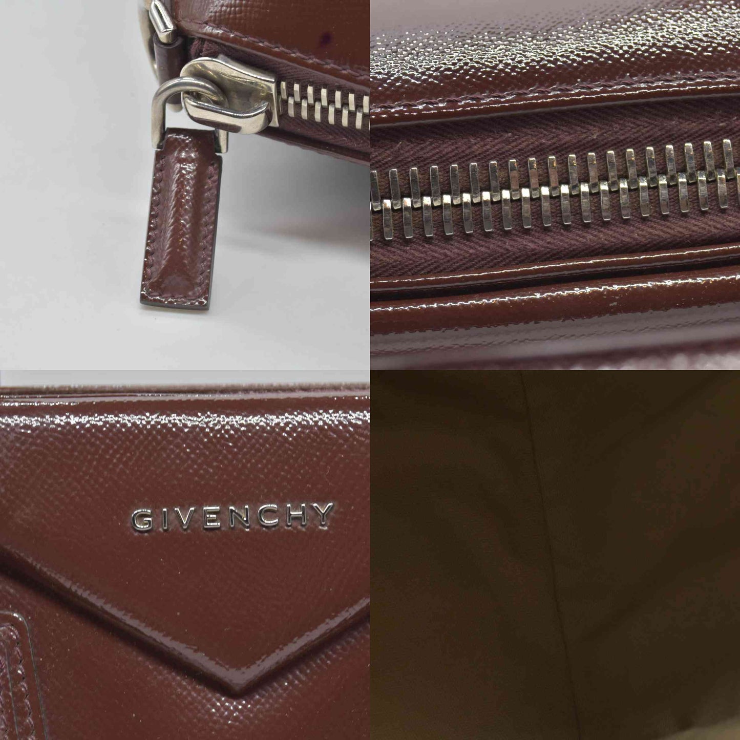 $2750 Givenchy Medium Antigona Satchel in Brown Glazed Patent Leather with Silver Hardware