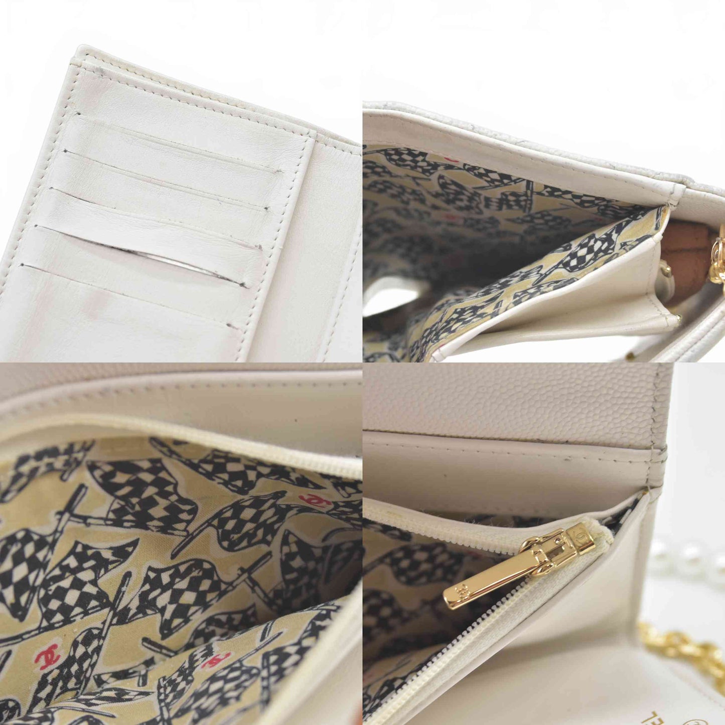 $1075 Chanel Small Flap Trifold Interlocking CC Logo Wallet Caviar RFID