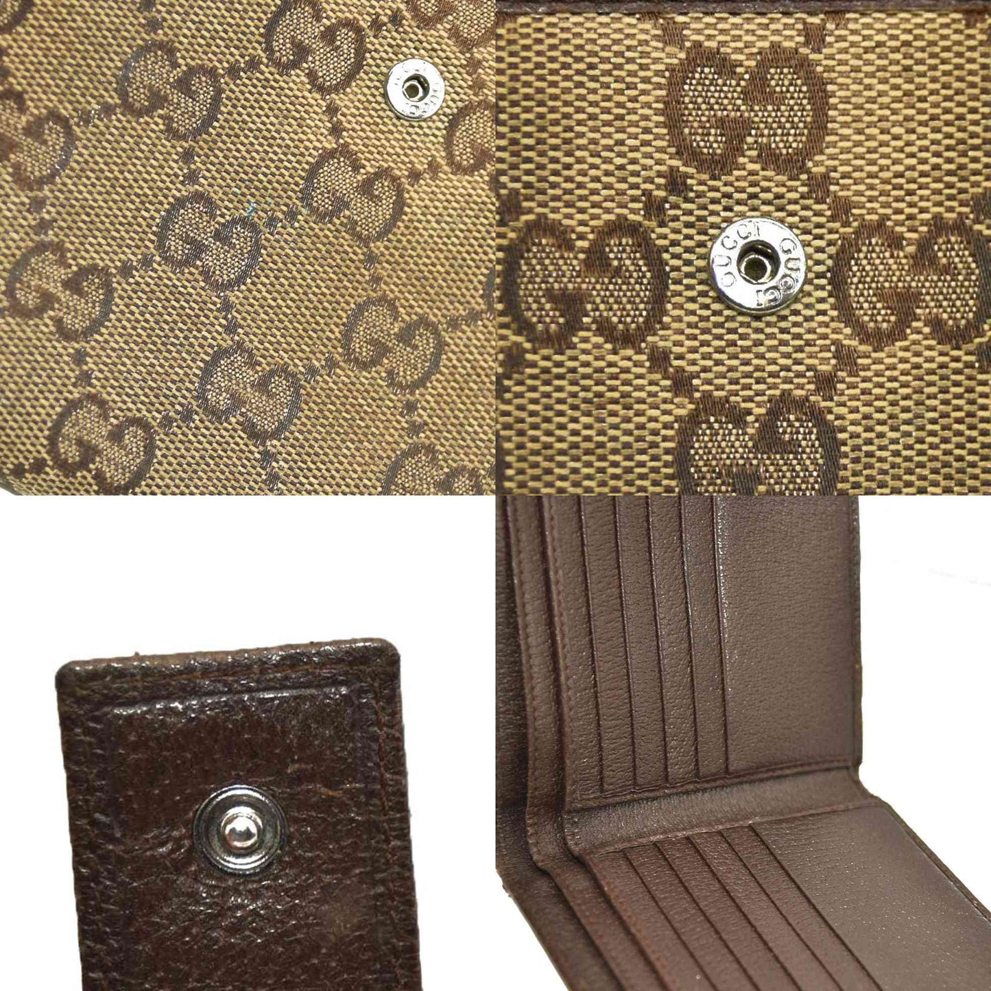 GUCCI GG Logo Canvas Leather Bifold Wallet Beige