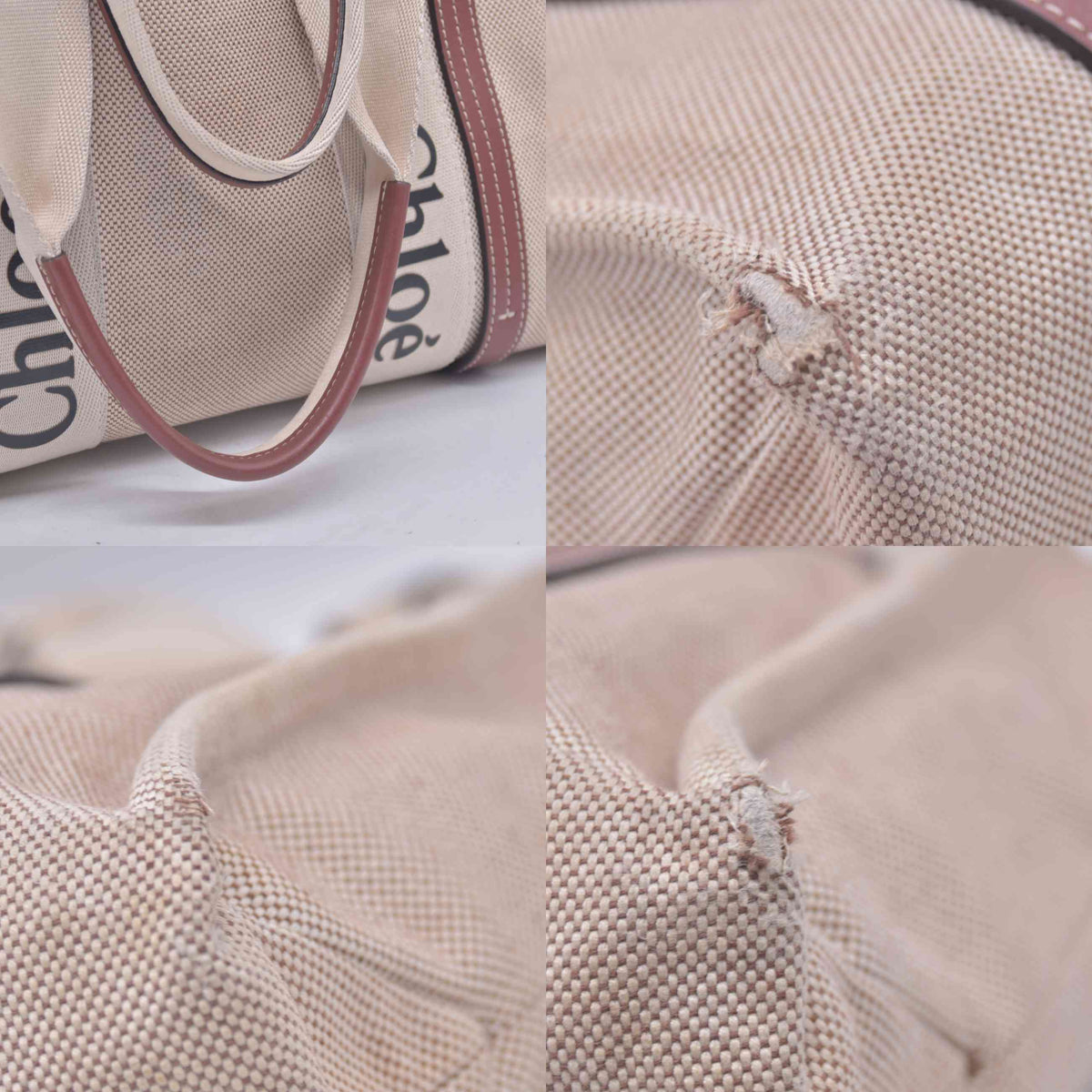$1250 CHLOE Woody Medium Canvas Leather Tote Shoulder Bag