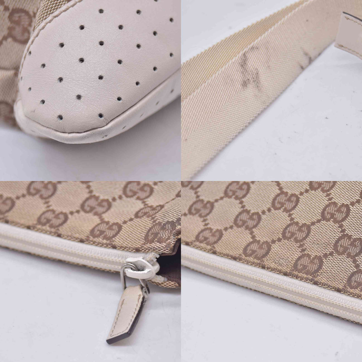 $800 Gucci Monogram Calfskin Perforated Medium Flat Messenger Bag Off White