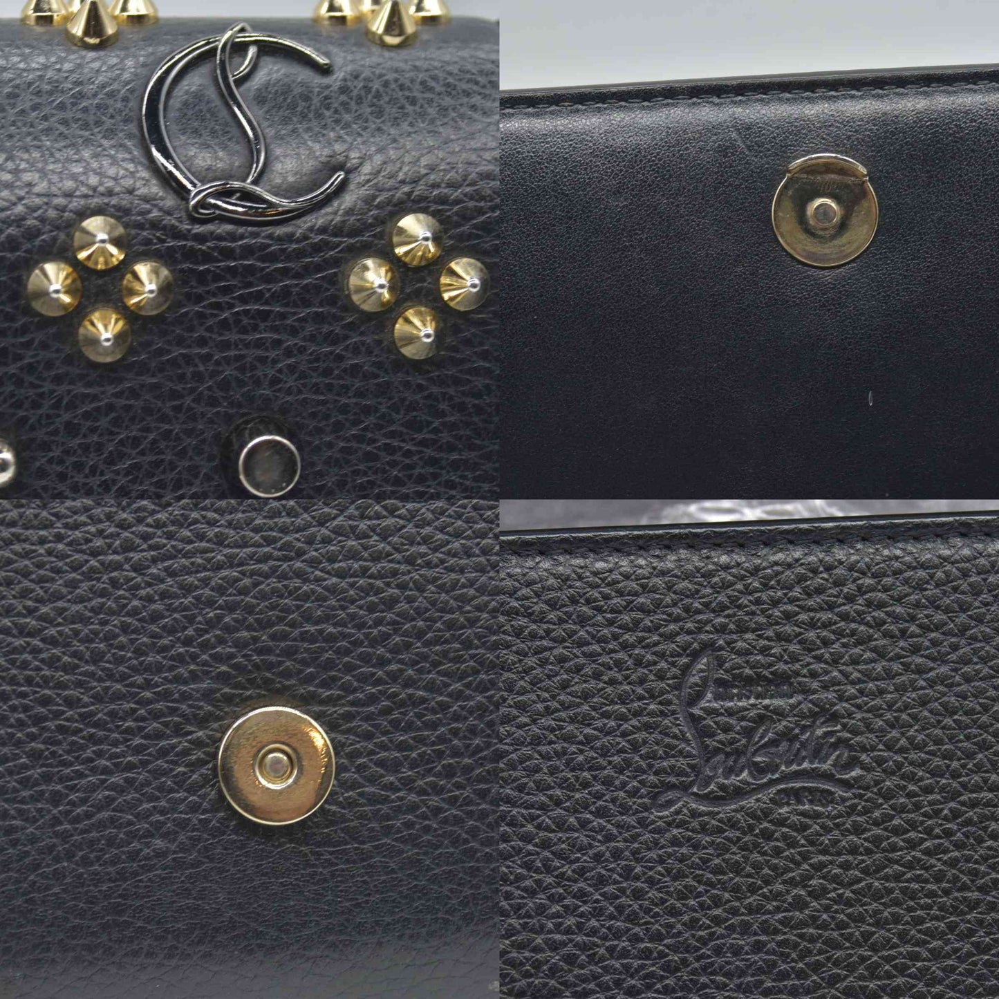 $1450 Christian Louboutin Grained Calfskin Spikes Loubinthesky Paloma Wallet On Chain Black Multimetal