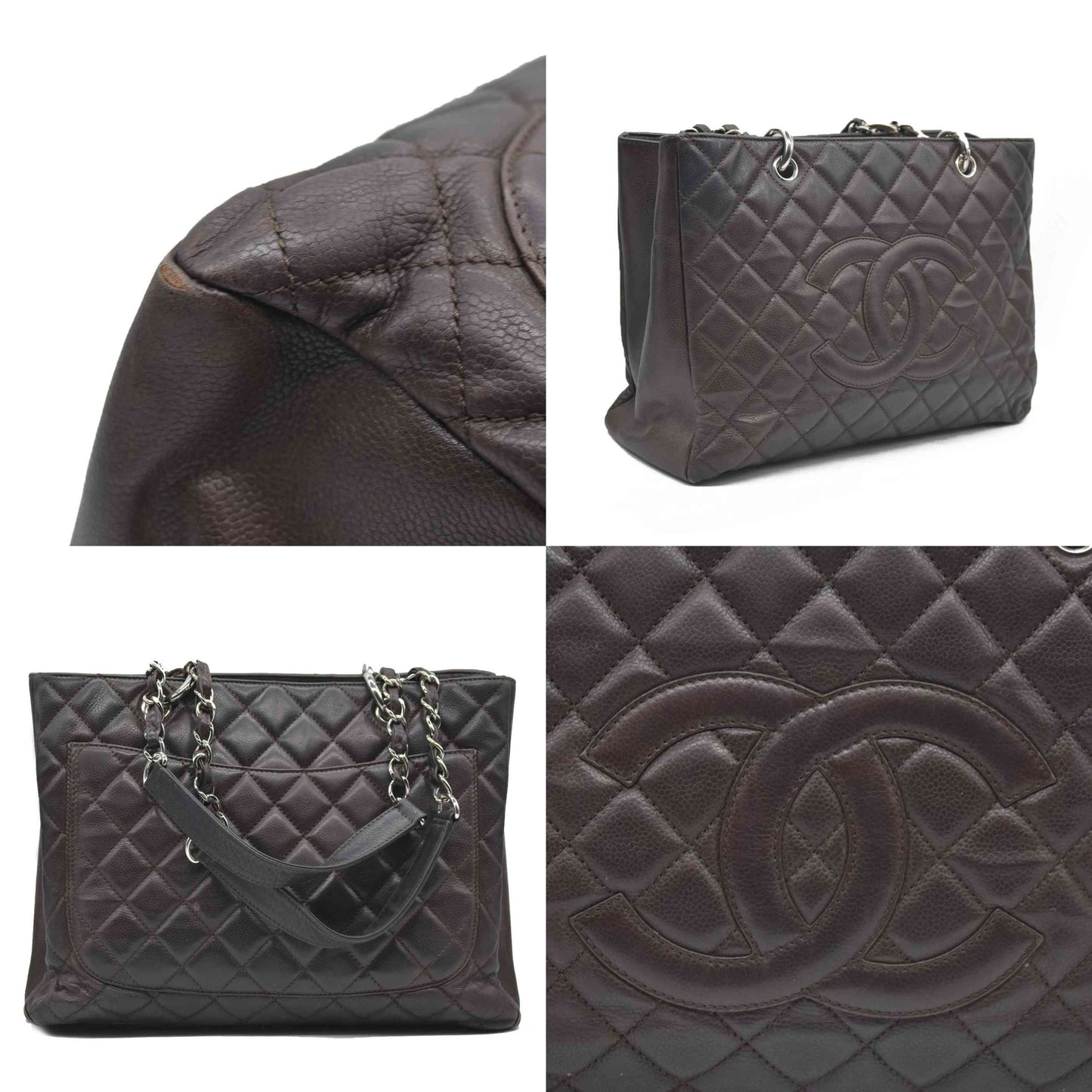 AUCTION $2900 Chanel  Caviar Quilted Grand Shopping Tote GST Brown Silver Hardware 2009