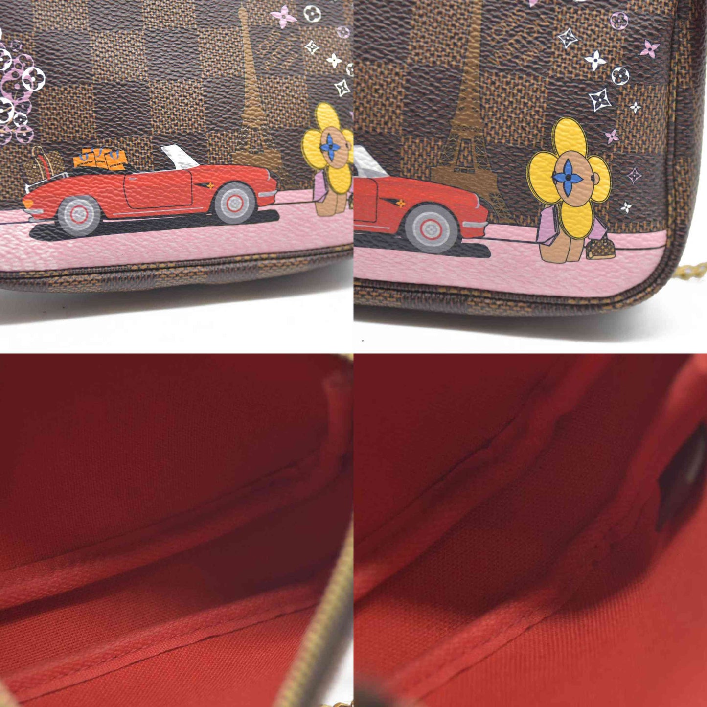 Louis Vuitton  Damier Ebene 2019 Christmas Animation Mini Pochette Accessories Red