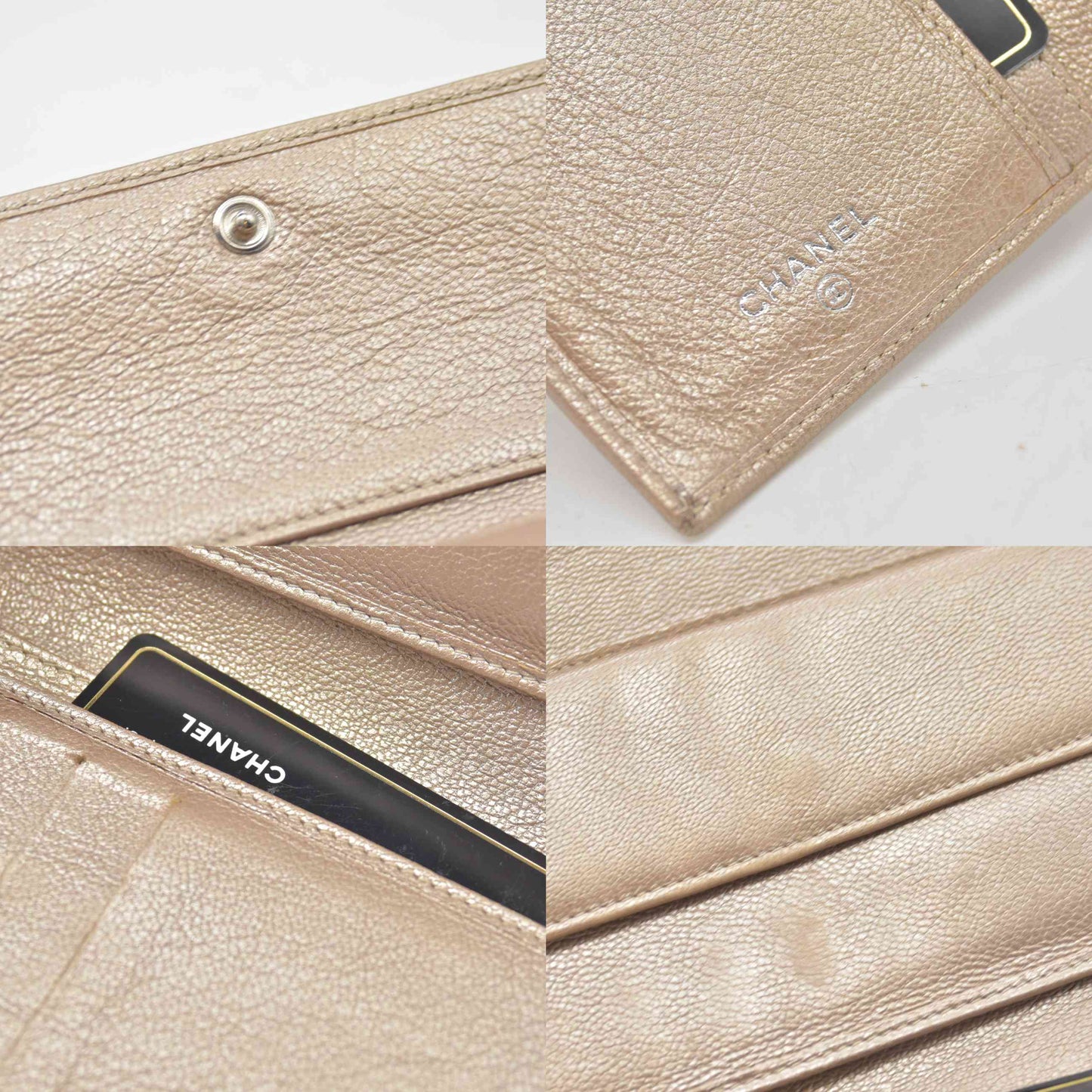 $1375 2007 Chanel Gusset Flap Wallet Metallic Gold Trifold Wallet