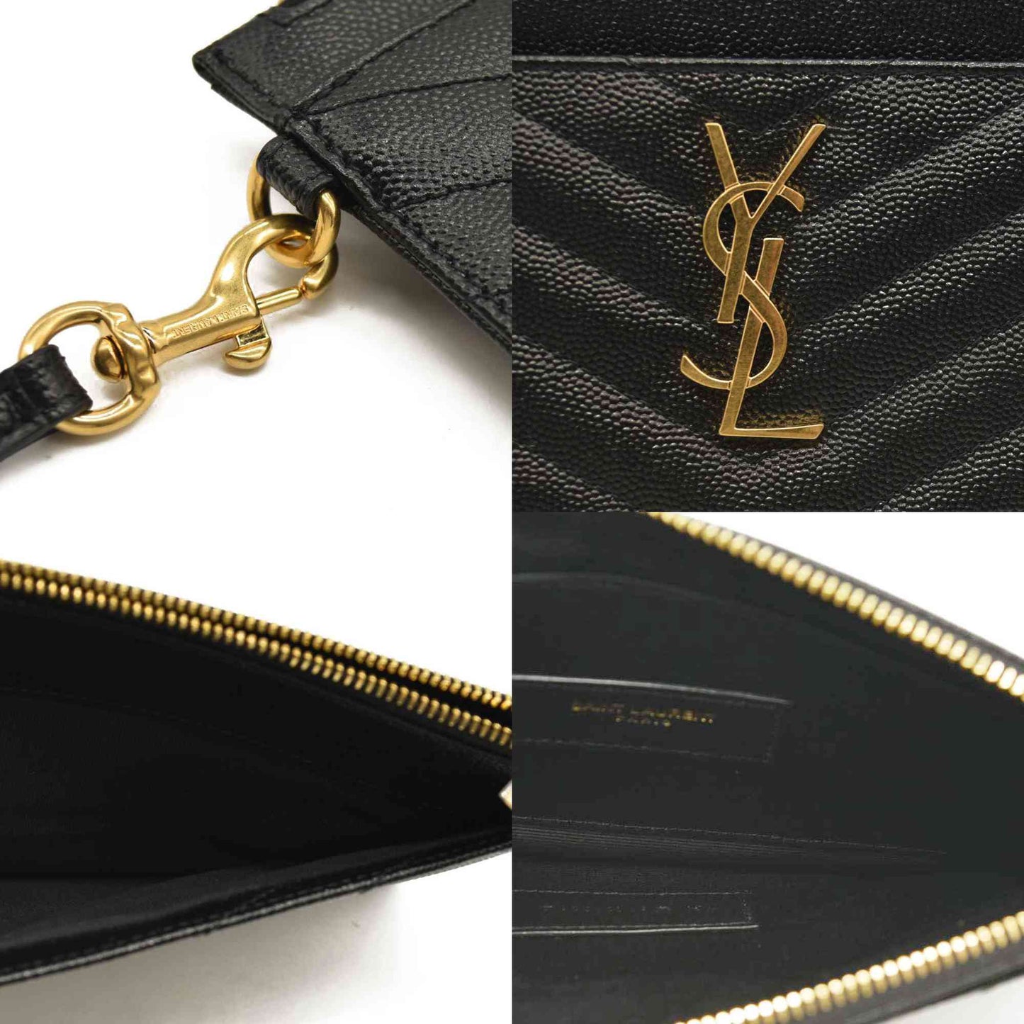 SAINT LAURENT Grain De Poudre Chevron Monogram Large Bill Pouch Black