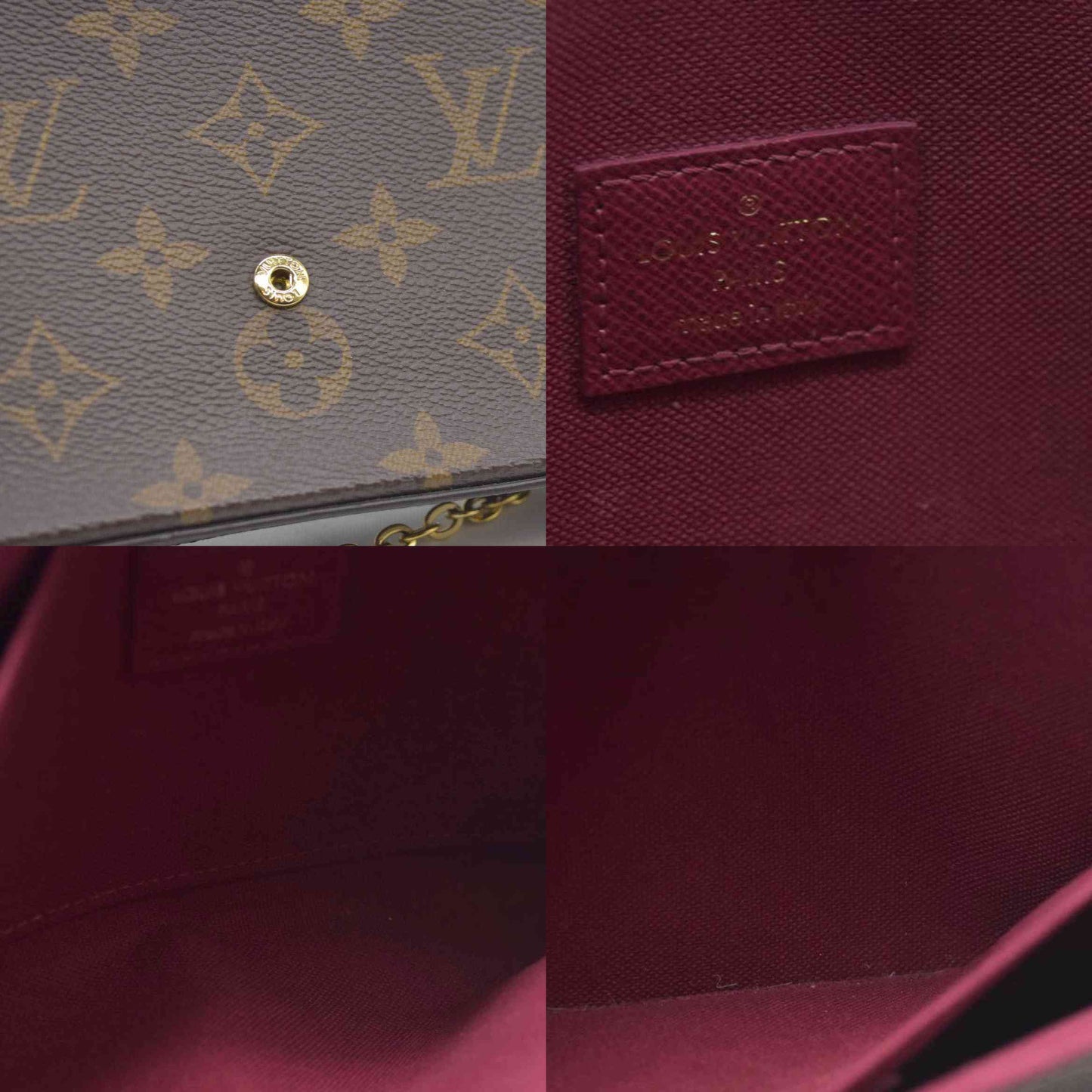 $1580 Louis Vuitton Monogram Pochette Felicie Chain Wallet Fuchsia FH4200