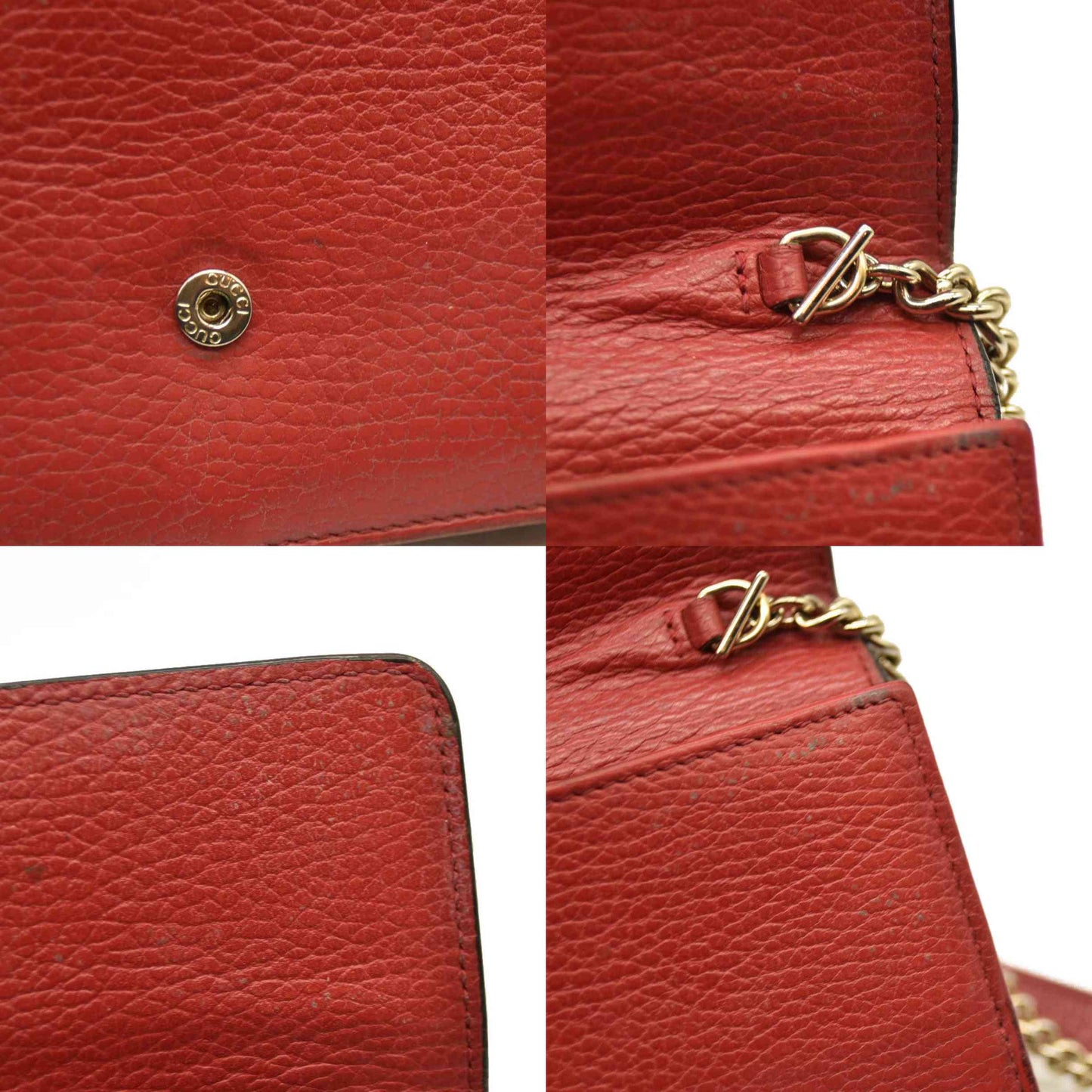 AUCTION $1290 Gucci  Dollar Calfskin Interlocking G Chain Wallet Red