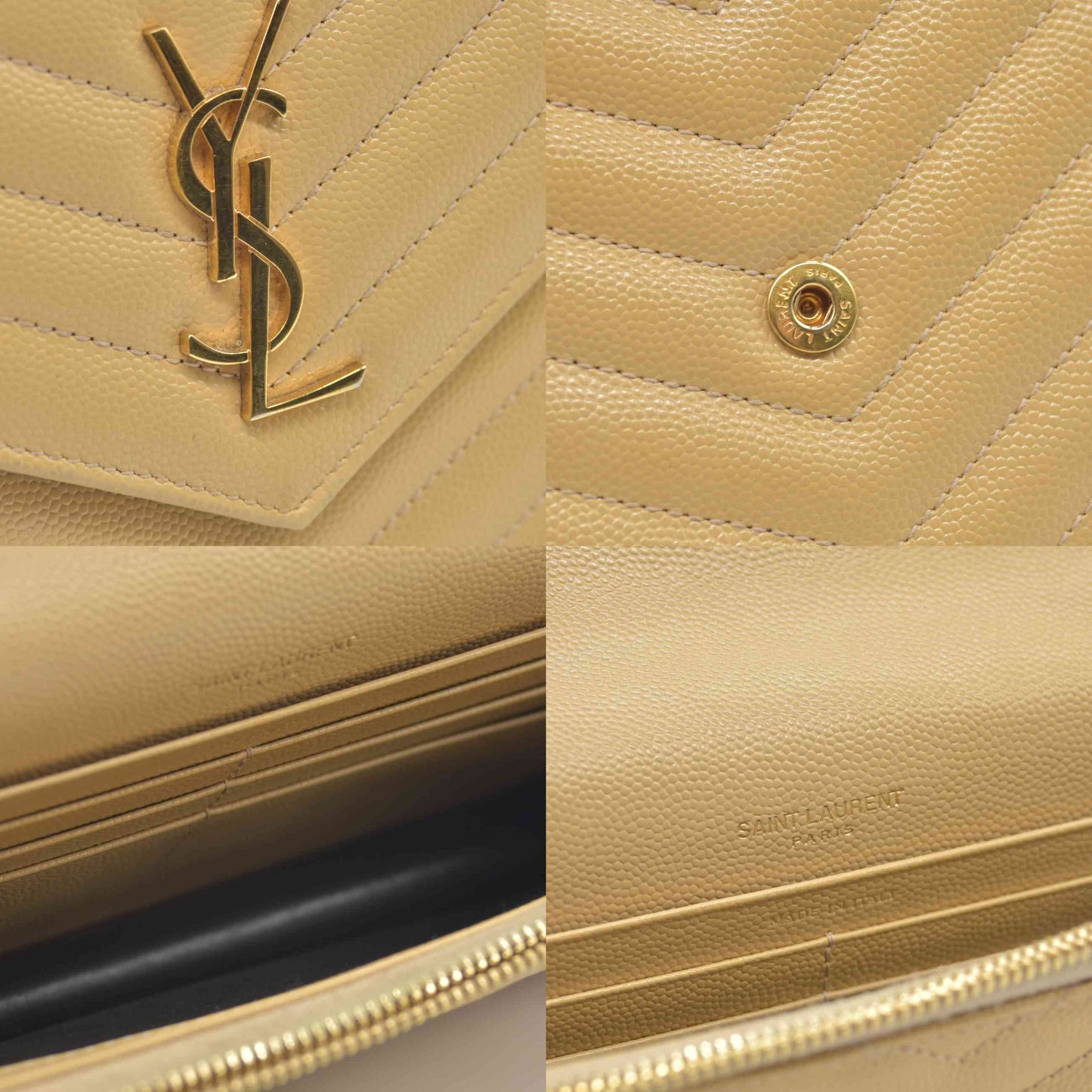 $1190 Saint Laurent Grain De Poudre Matelasse Chevron Monogram Envelope Chain Wallet Light Chartreuse