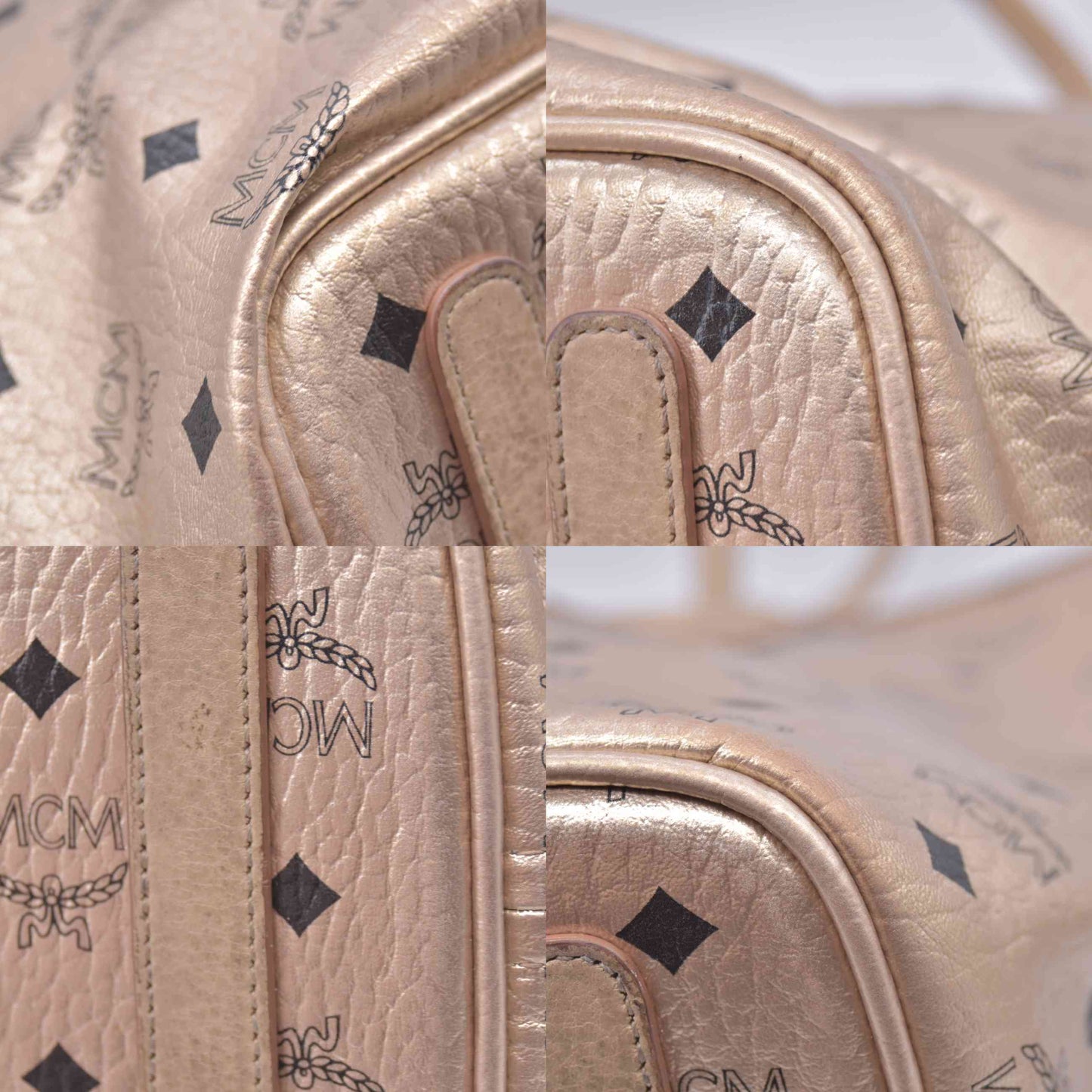 $950 MCM Metallic Visetos Medium Liz Reversible Shopper Tote Gold
