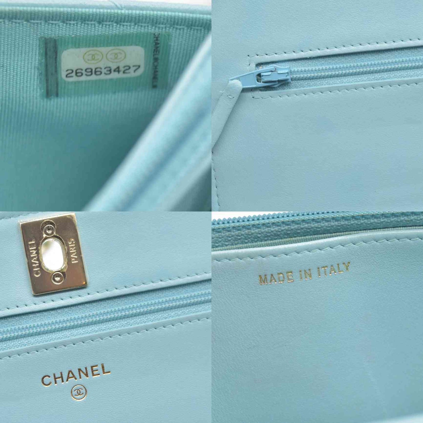 $3800 Chanel Trendy Chevron Wallet On A Chain Quilted Front Flap Turquoise 2019