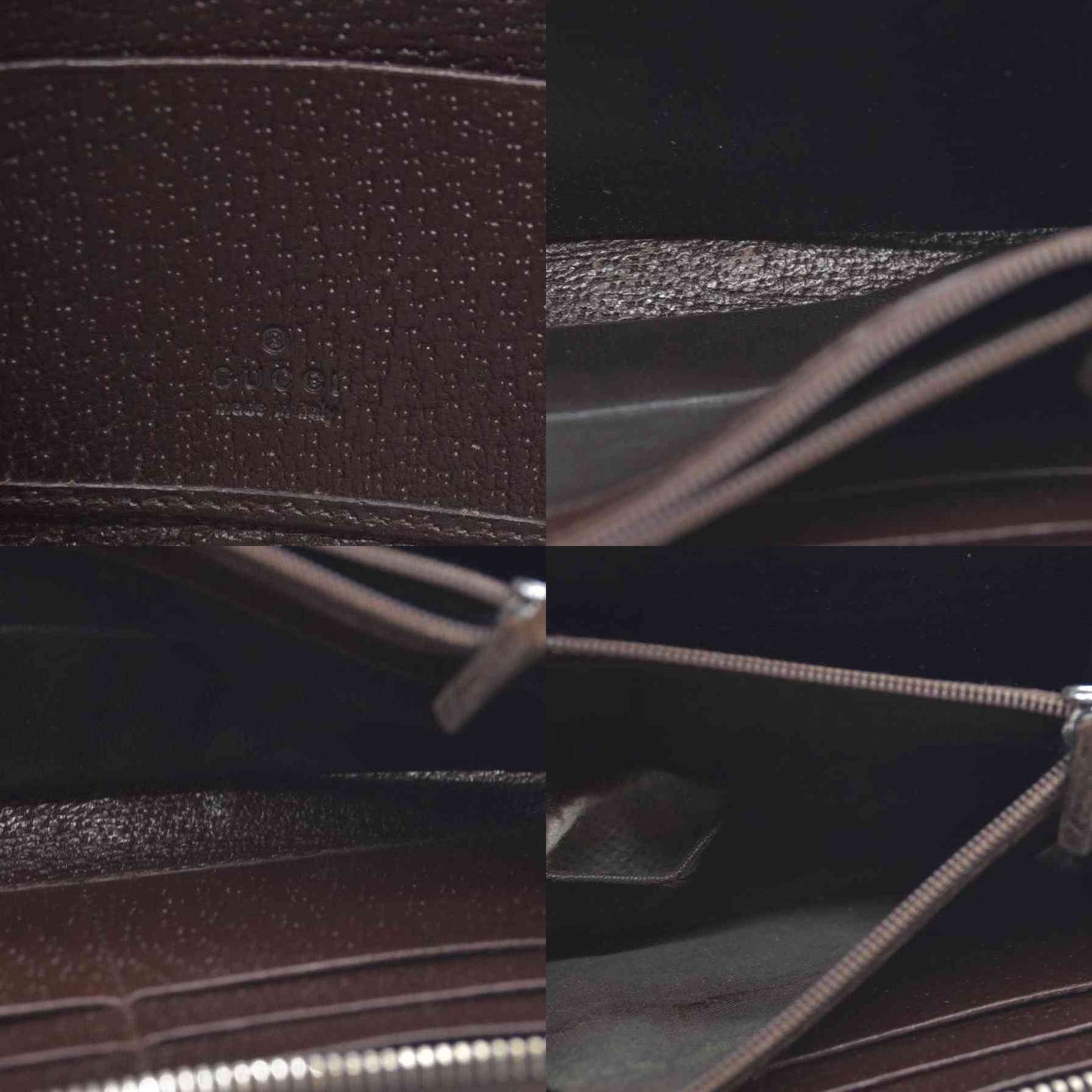 Gucci  Monogram Metal Bar Zip Around Wallet Dark Brown