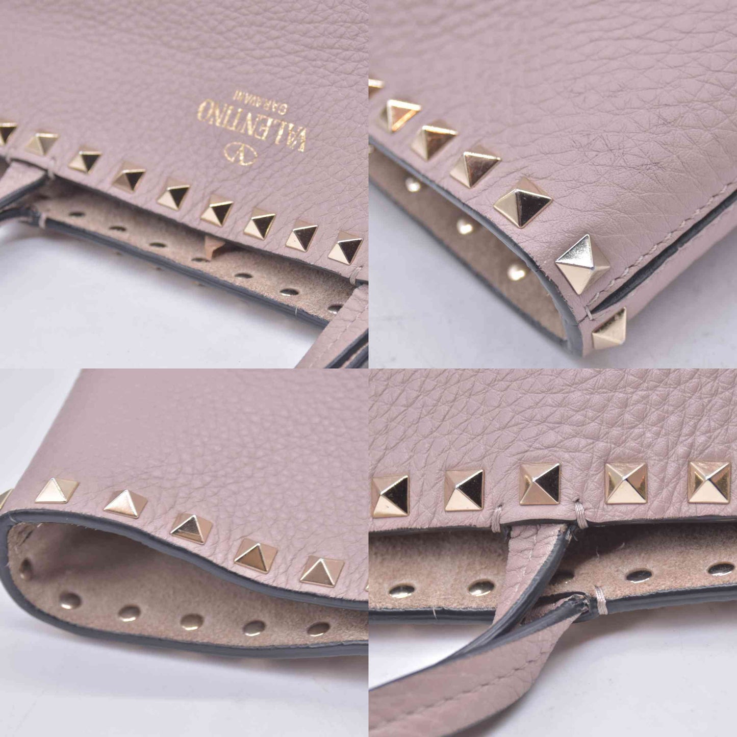 $1850 Valentino Garavani Grained Calfskin Small Rockstud Shoulder Tote Beige