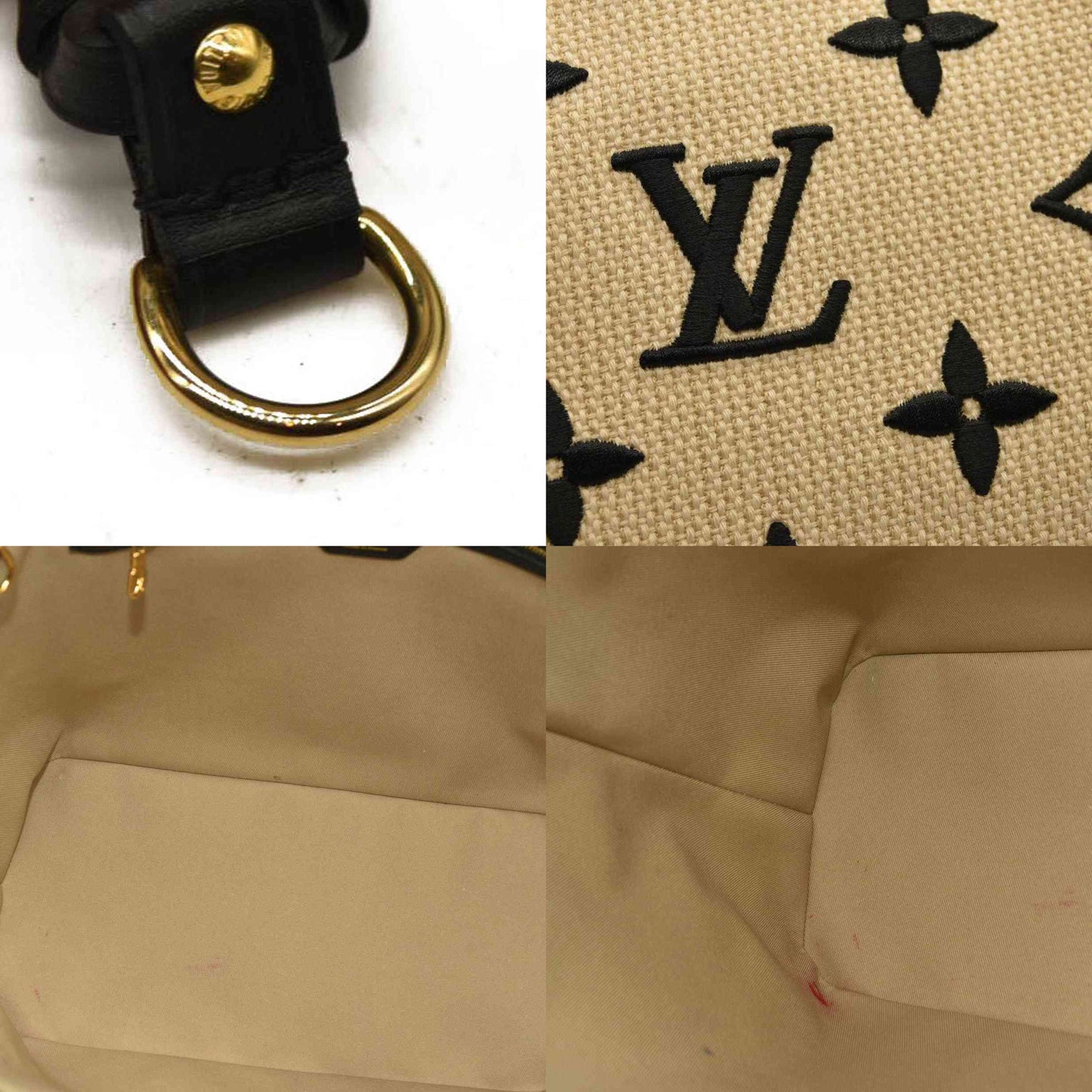 LOUIS VUITTON  Cotton Monogram Embroidered Neverfull MM Beige Black RFID