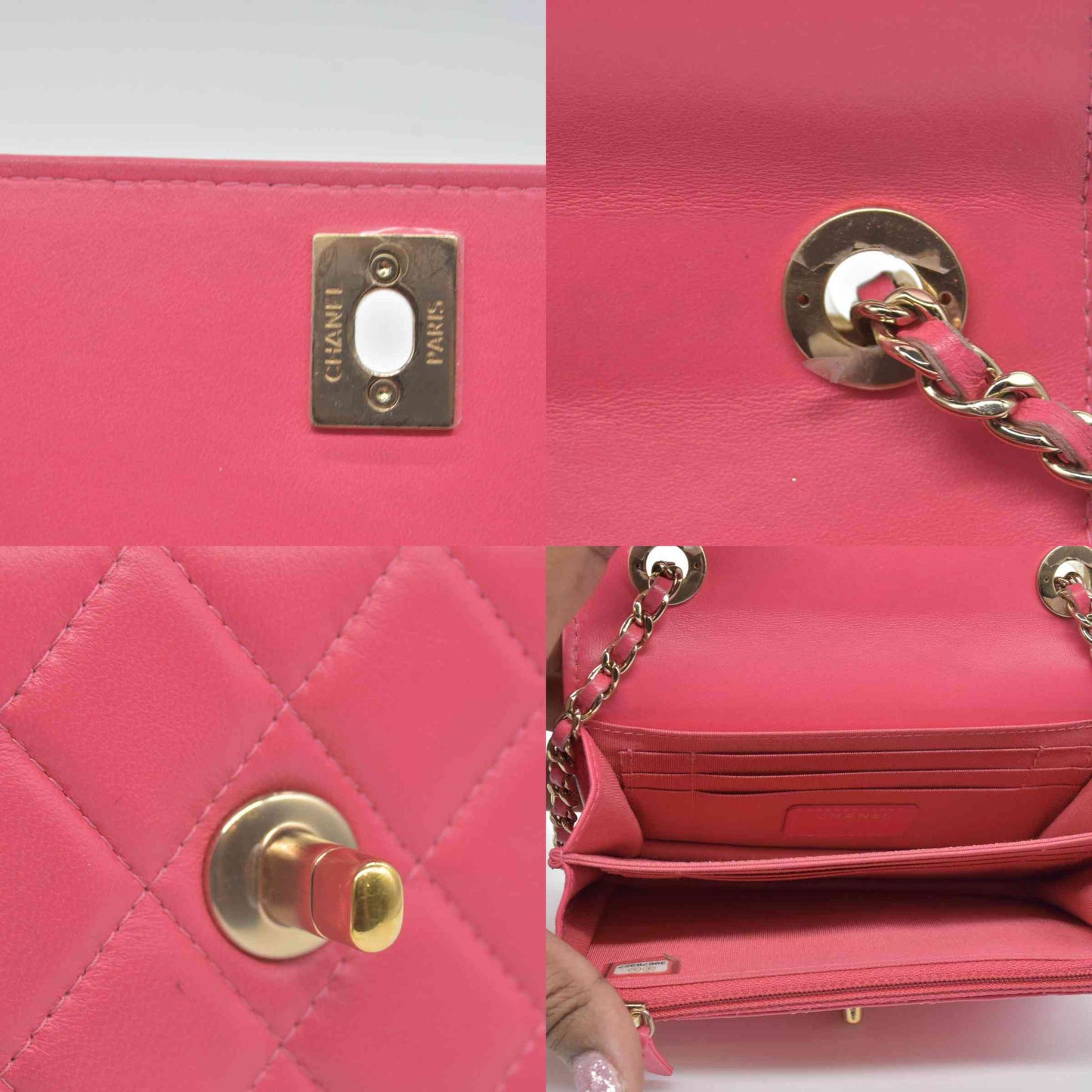 Chanel Lambskin Quilted Mini Trendy CC Wallet On Chain WOC Pink