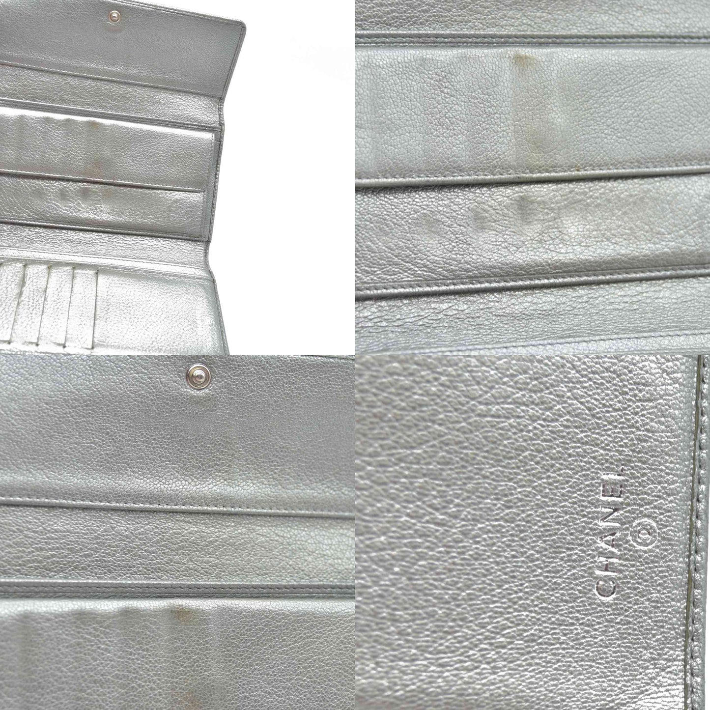 Chanel Metallic Silver Leather CC Flap Long Wallet