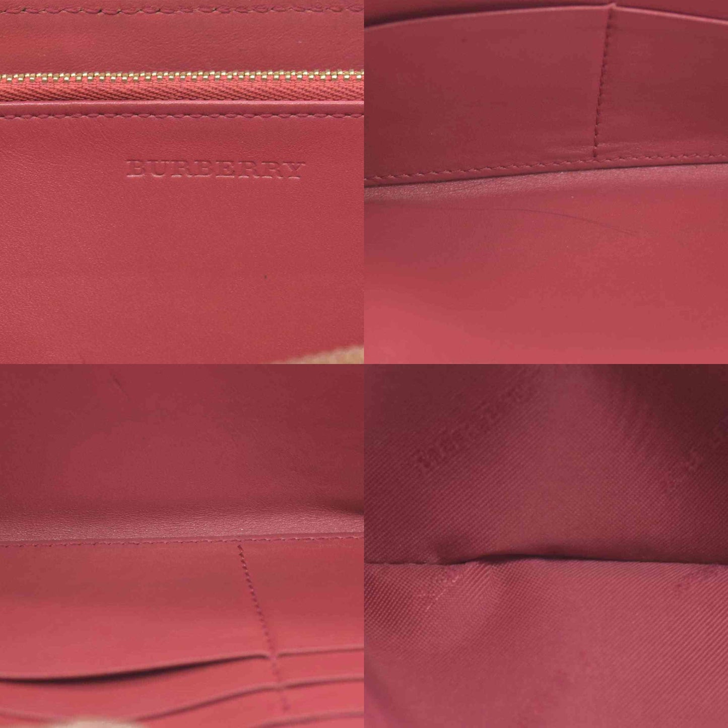 Burberry Grainy Calfskin House Check Elmore Zip Around Wallet Russet Red CONSIGNMENT